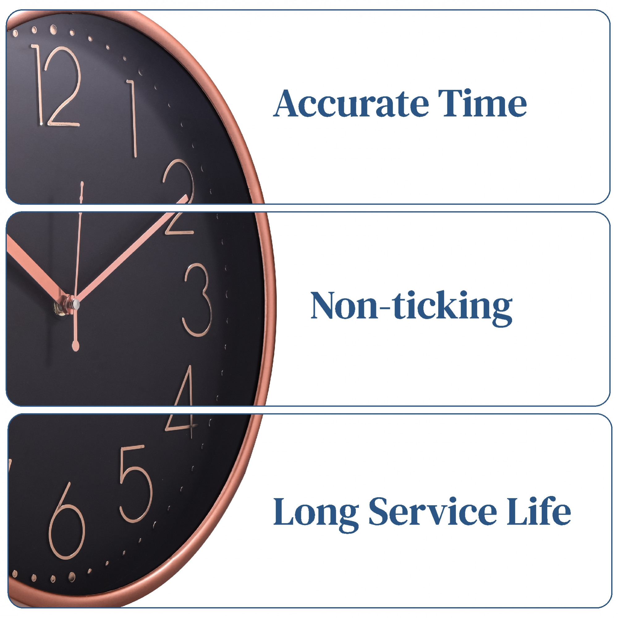 Kuber Industries 12 Inch Wall Clock for Home  Office  Non-Ticking Quartz Sweep  Analog Number Wall Clock for Living Room  Easy-to-Read Numbers  Battery not Included  NC-21386  Rose Gold