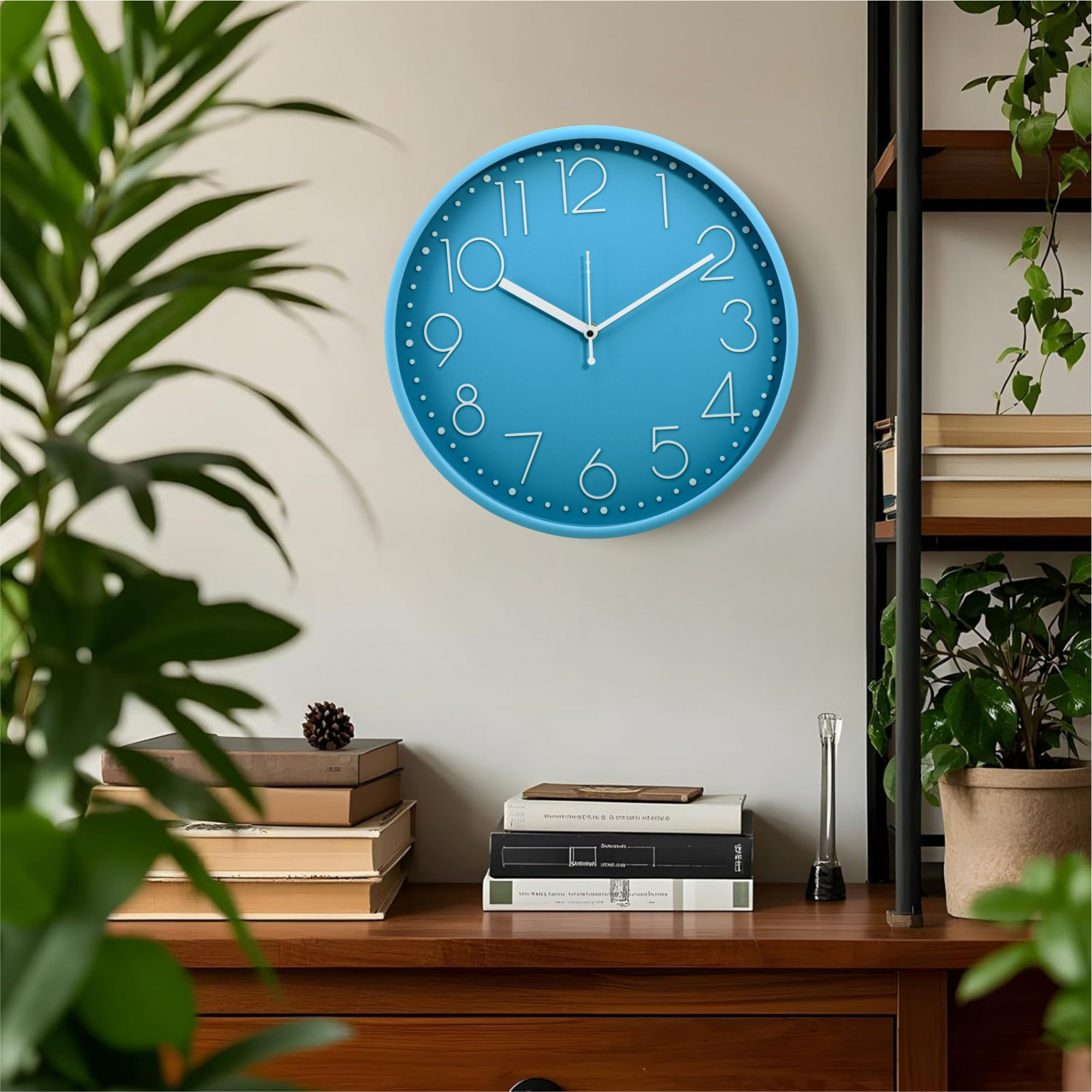 Kuber Industries 12 Inch Wall Clock for Home  Office  Non-Ticking Quartz Sweep  Analog Number Wall Clock for Living Room  Easy-to-Read Numbers  Battery not Included  NC-21419  Blue