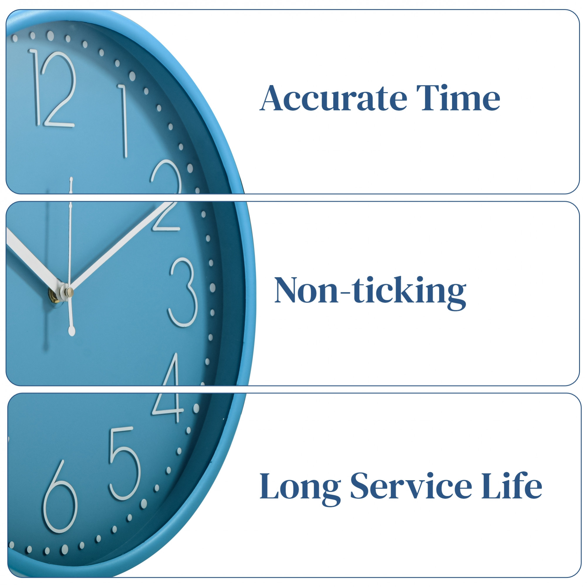 Kuber Industries 12 Inch Wall Clock for Home  Office  Non-Ticking Quartz Sweep  Analog Number Wall Clock for Living Room  Easy-to-Read Numbers  Battery not Included  NC-21419  Blue