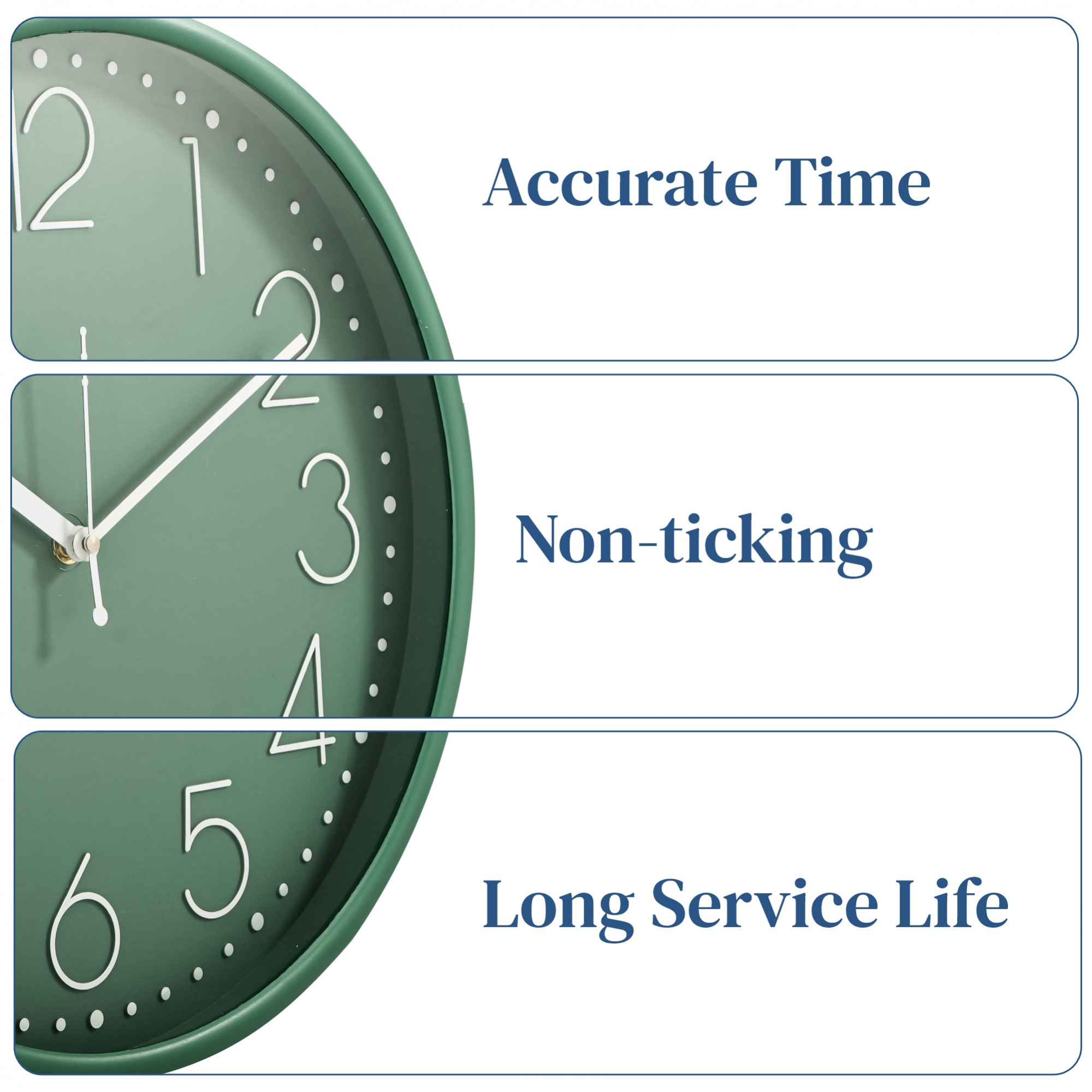 Kuber Industries 12 Inch Wall Clock for Home  Office  Non-Ticking Quartz Sweep  Analog Number Wall Clock for Living Room  Easy-to-Read Numbers  Battery not Included  NC-21418  Green