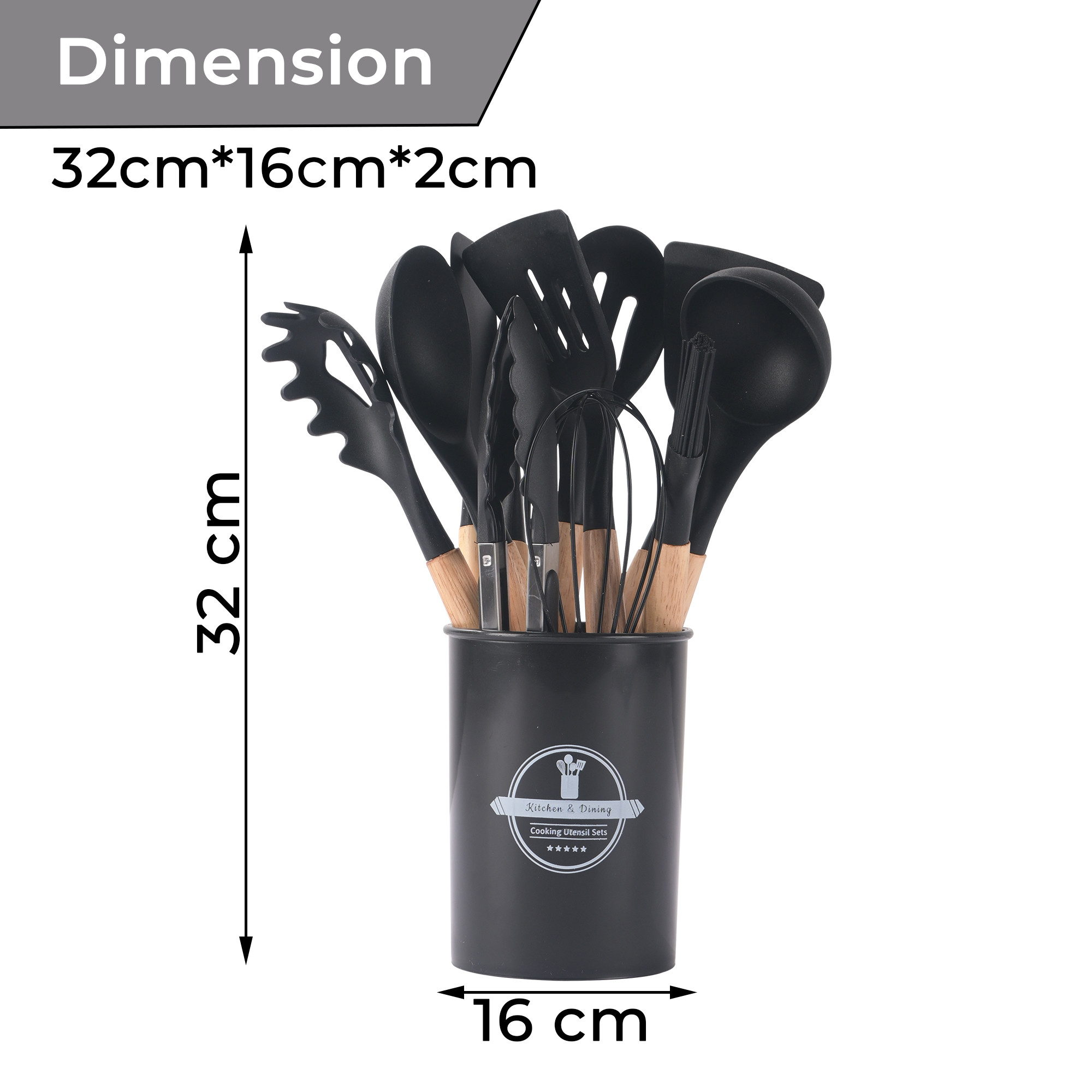 Kuber Industries 12 Pcs with Holder Silicone Nonstick Spatula Set  Heat Resistant Spatula for Kitchen  Kitchen Accessories Items for Cooking Baking  Mixing  HW-1-BLK  Black