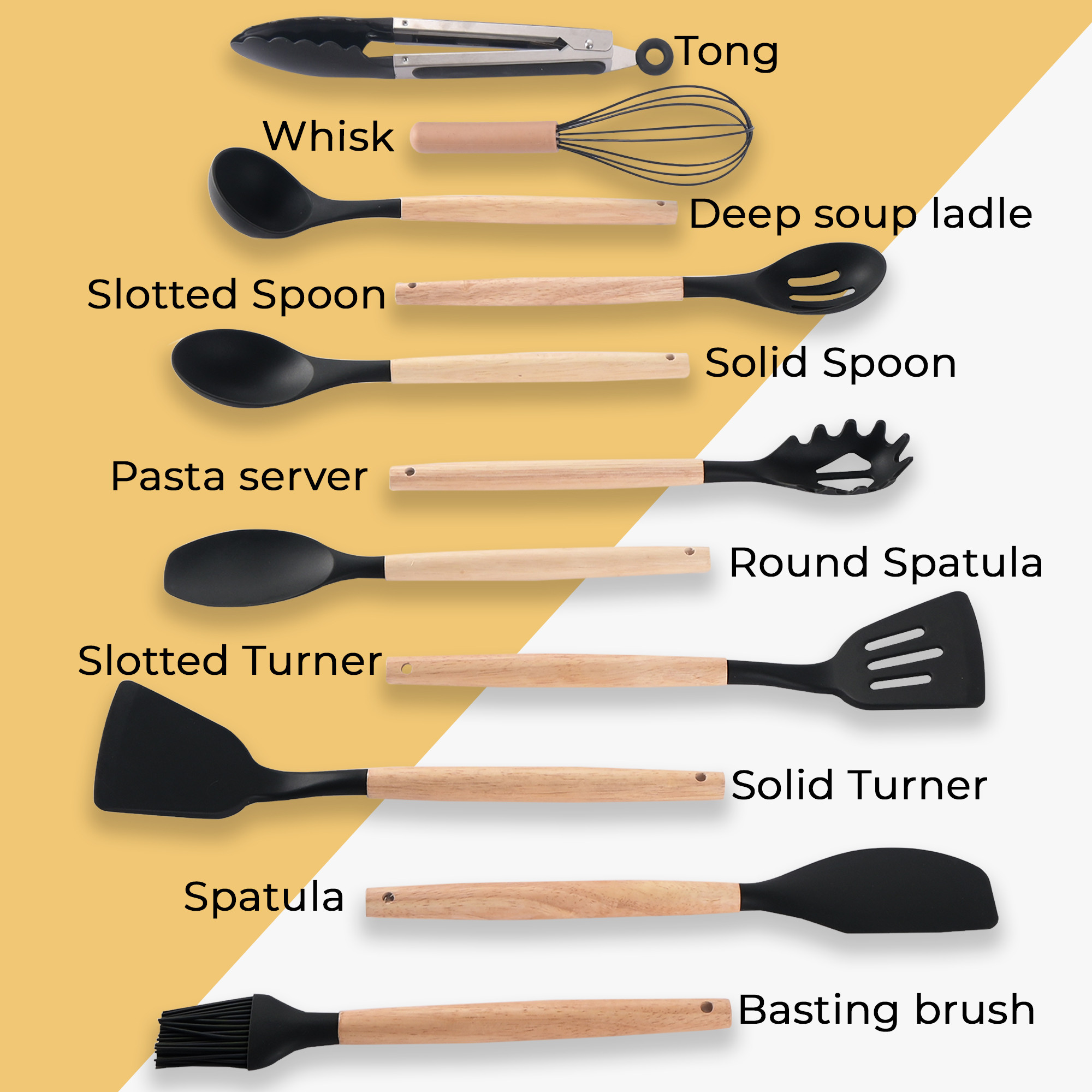 Kuber Industries 12 Pcs with Holder Silicone Nonstick Spatula Set  Heat Resistant Spatula for Kitchen  Kitchen Accessories Items for Cooking Baking  Mixing  HW-1-BLK  Black