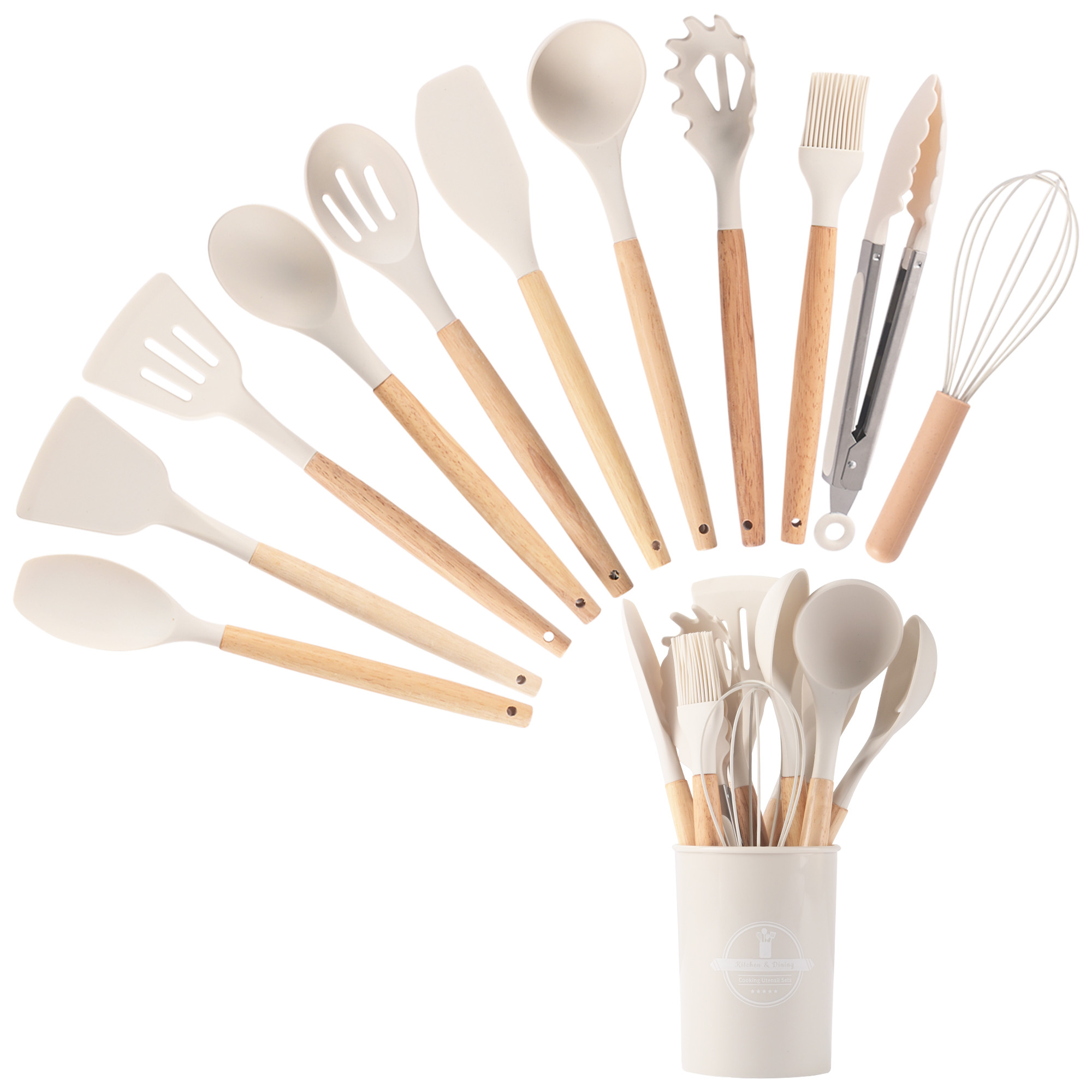 Kuber Industries 12 Pcs with Holder Silicone Nonstick Spatula Set  Heat Resistant Spatula for Kitchen  Kitchen Accessories Items for Cooking Baking  Mixing  HW-1-WHH  White