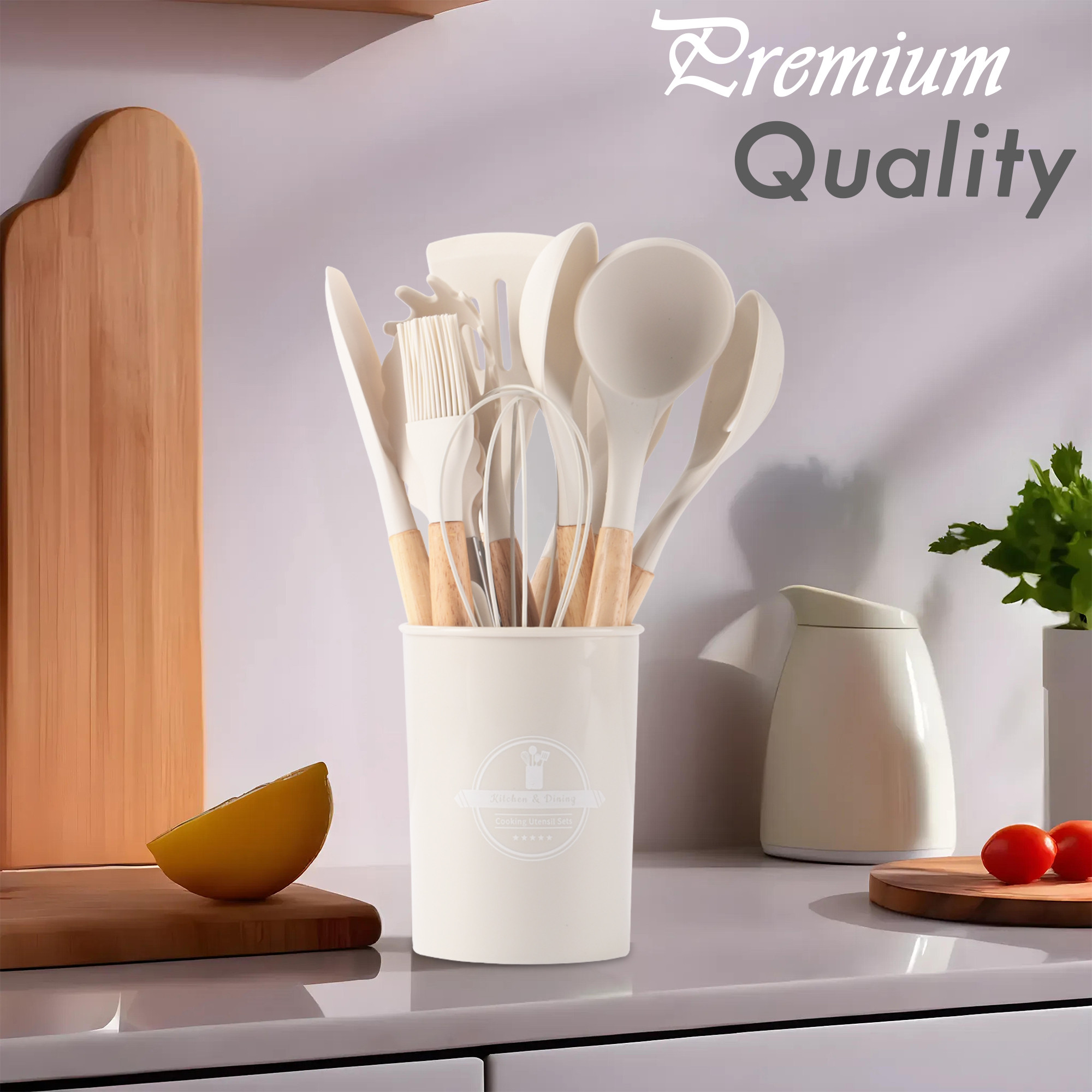 Kuber Industries 12 Pcs with Holder Silicone Nonstick Spatula Set  Heat Resistant Spatula for Kitchen  Kitchen Accessories Items for Cooking Baking  Mixing  HW-1-WHH  White