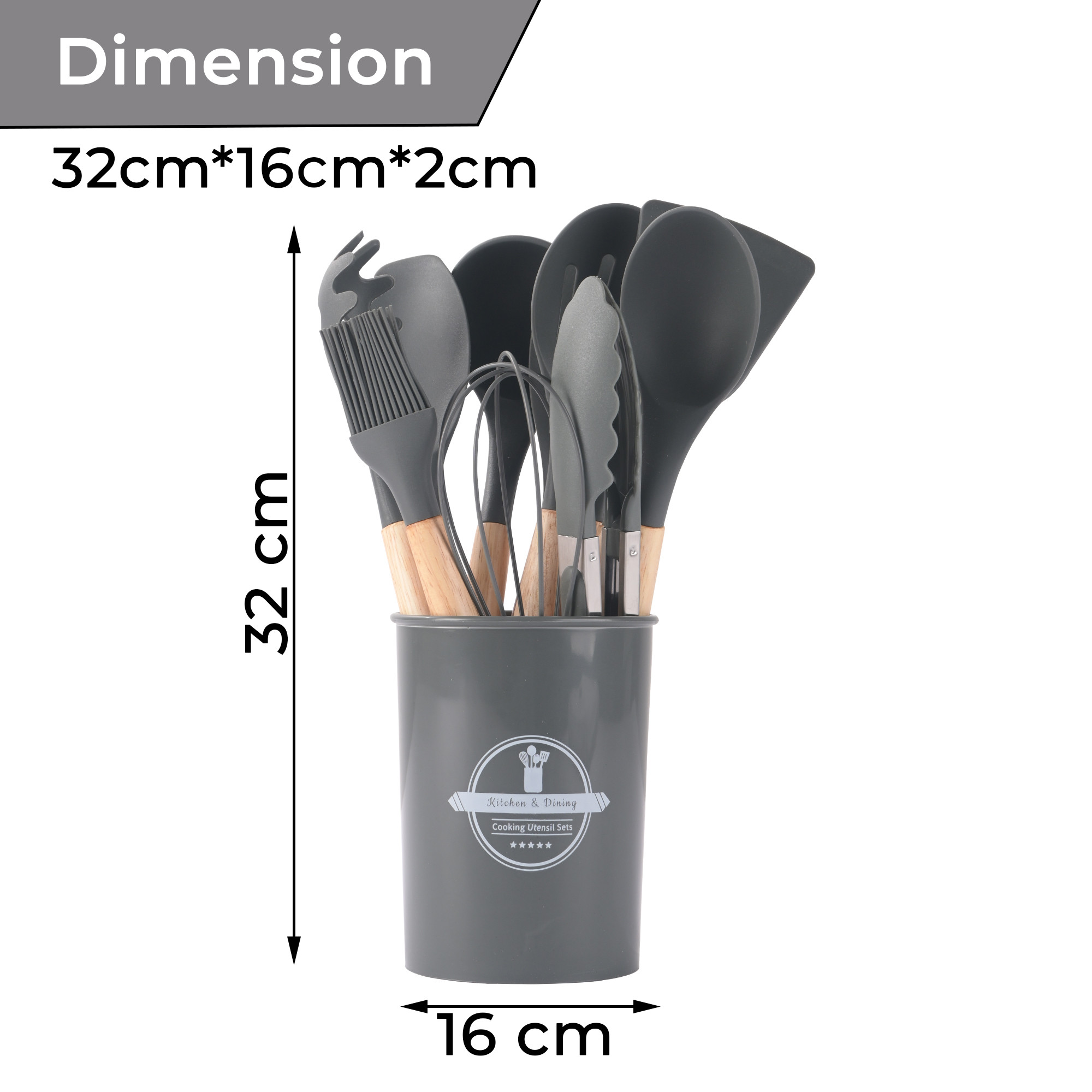 Kuber Industries 12 Pcs with Holder Silicone Nonstick Spatula Set  Heat Resistant Spatula for Kitchen  Kitchen Accessories Items for Cooking Baking  Mixing  HW-1-GRY  Grey