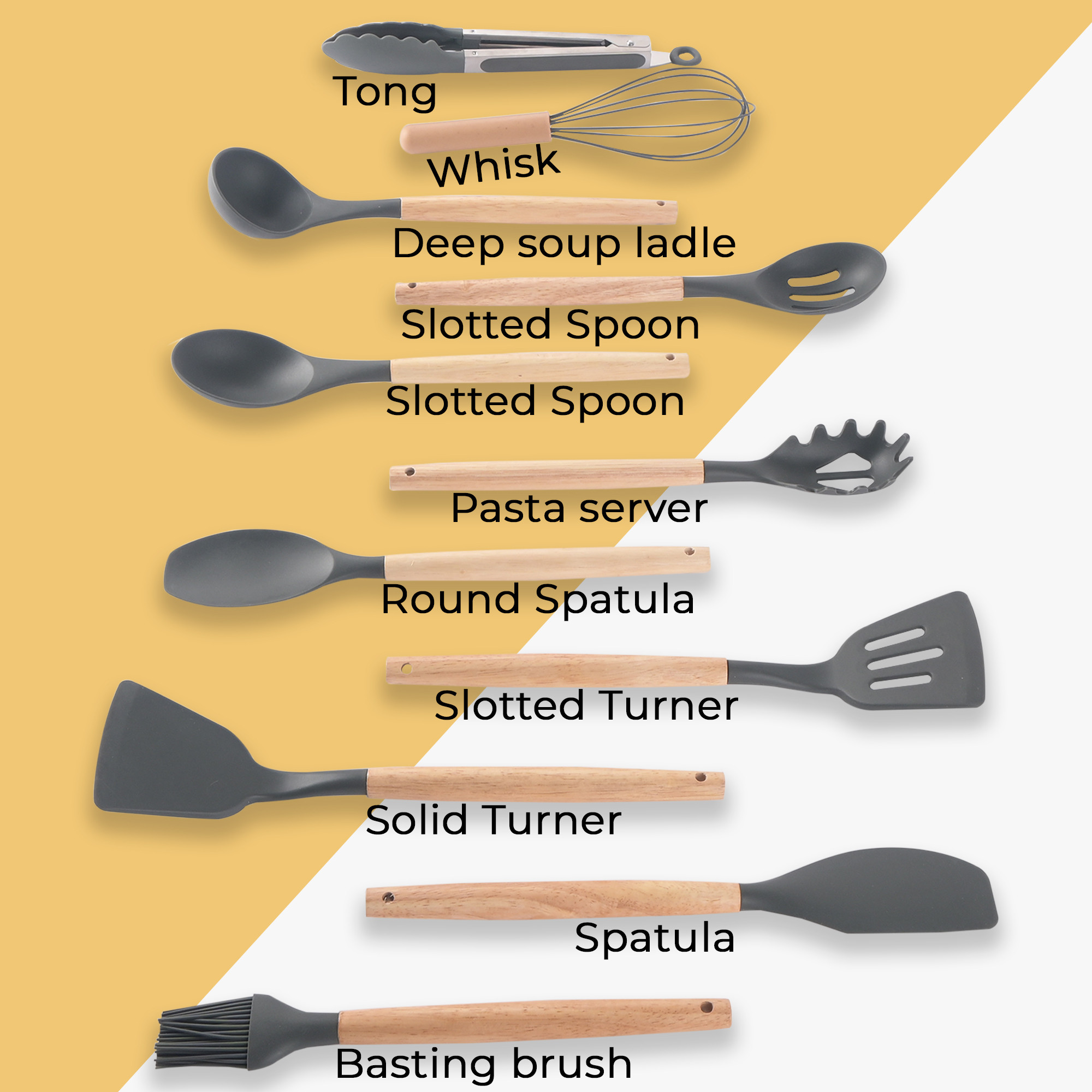 Kuber Industries 12 Pcs with Holder Silicone Nonstick Spatula Set  Heat Resistant Spatula for Kitchen  Kitchen Accessories Items for Cooking Baking  Mixing  HW-1-GRY  Grey