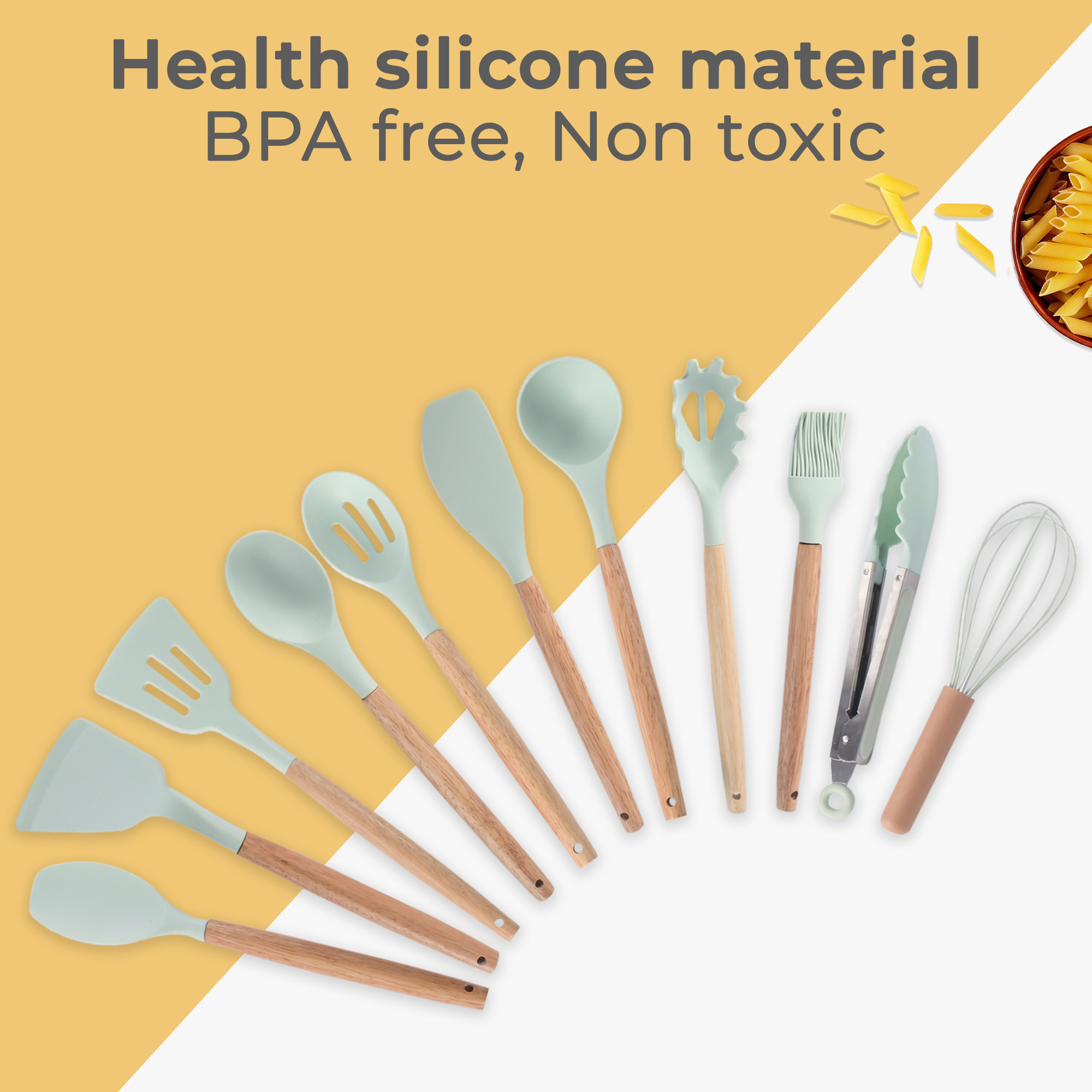 Kuber Industries 12 Pcs with Holder Silicone Nonstick Spatula Set  Heat Resistant Spatula for Kitchen  Kitchen Accessories Items for Cooking Baking  Mixing  HW-1-MINT  Mint