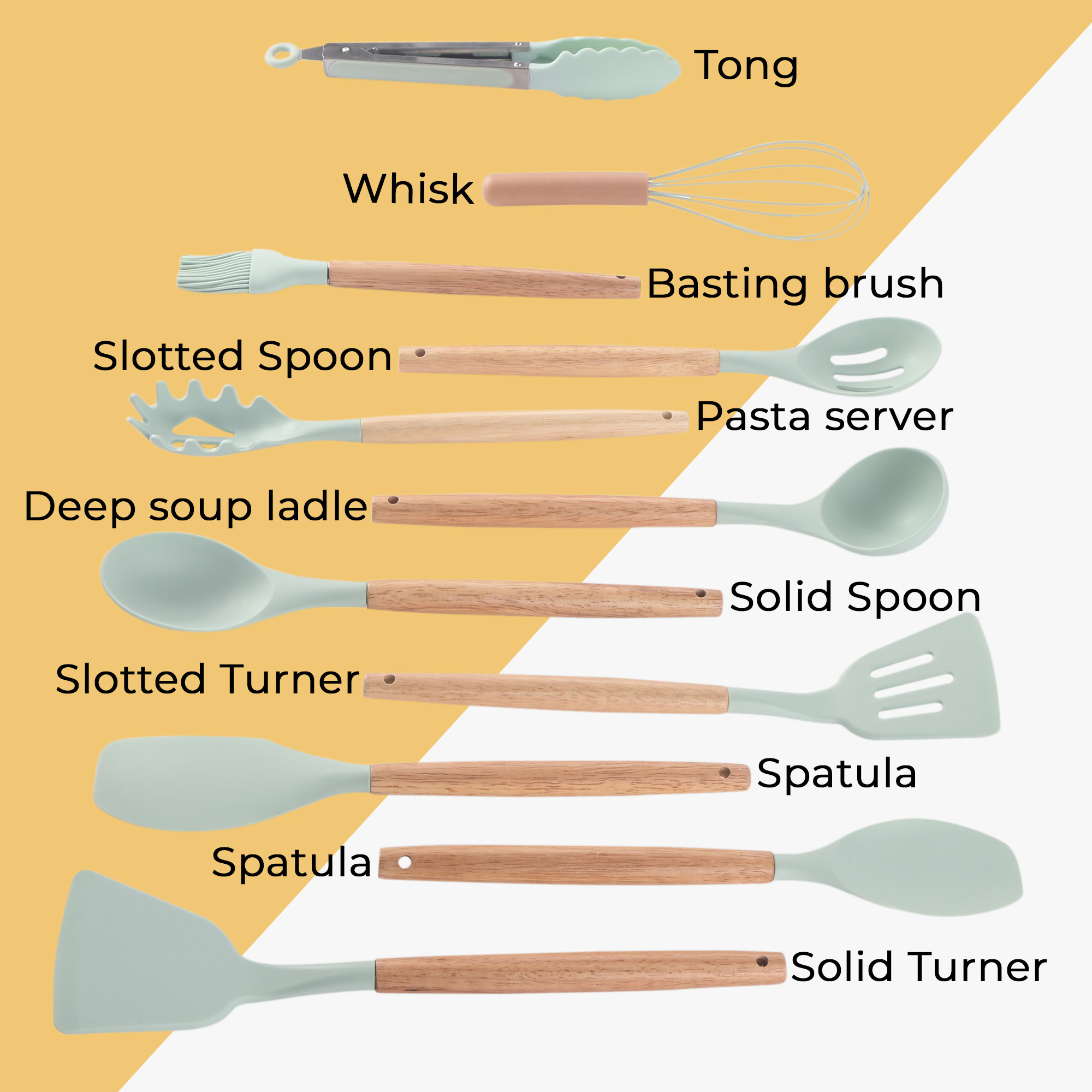 Kuber Industries 12 Pcs with Holder Silicone Nonstick Spatula Set  Heat Resistant Spatula for Kitchen  Kitchen Accessories Items for Cooking Baking  Mixing  HW-1-MINT  Mint