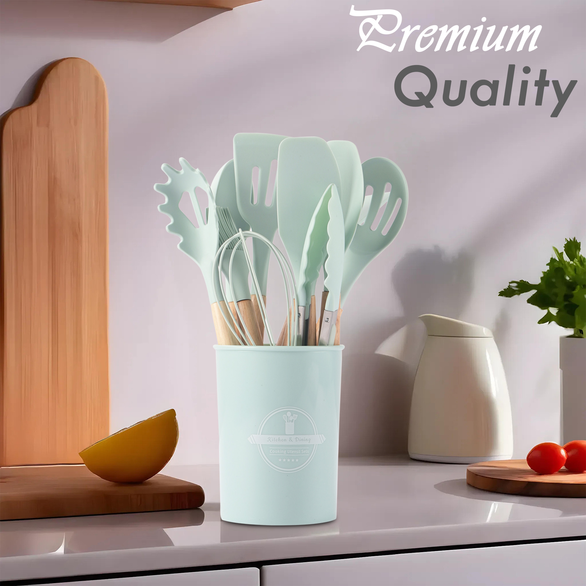 Kuber Industries 12 Pcs with Holder Silicone Nonstick Spatula Set  Heat Resistant Spatula for Kitchen  Kitchen Accessories Items for Cooking Baking  Mixing  HW-1-MINT  Mint