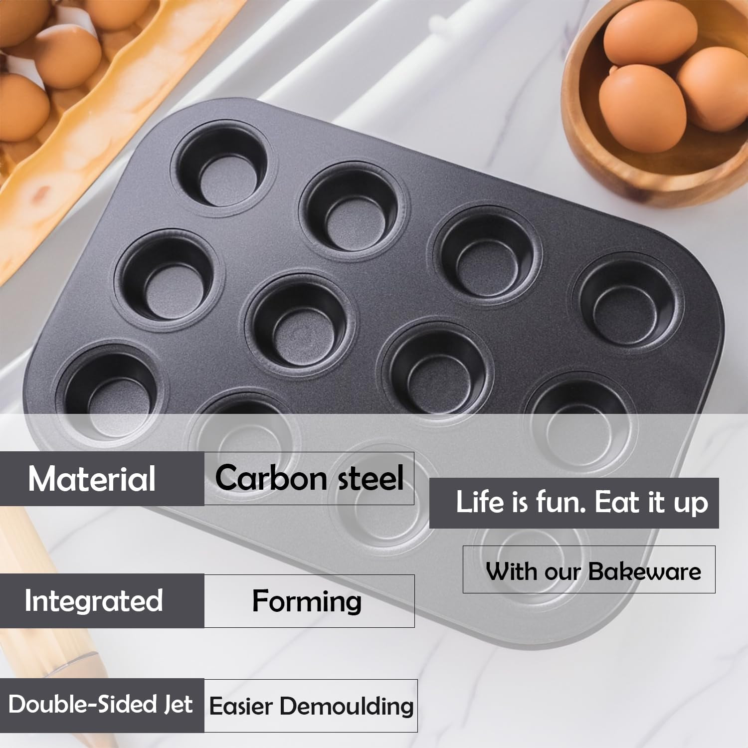 Kuber Industries 12 Slots Non-Stick Cup Cake Tray|Cup Cake Mould for Baking|Idol for Muffin, Small Cake (Black)