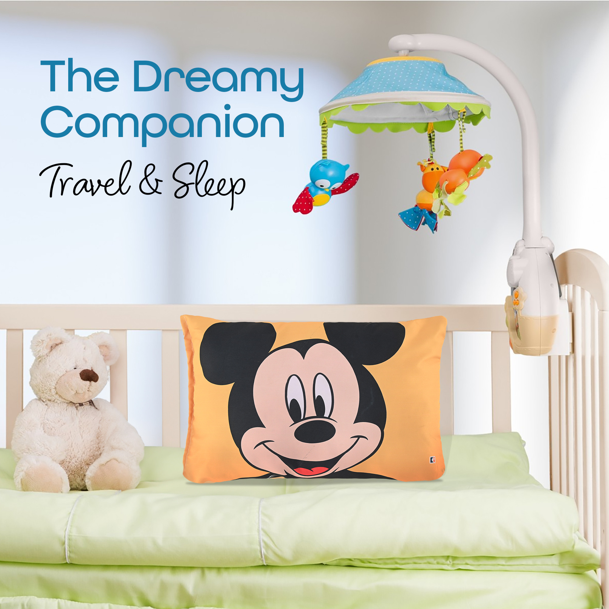 Kuber Industries 12x18 Kids Pillows for Boys  Girls  Soft Microfiber Cushion  Pillow Filler for Sleeping Toddlers  Disney Mickey - Yellow