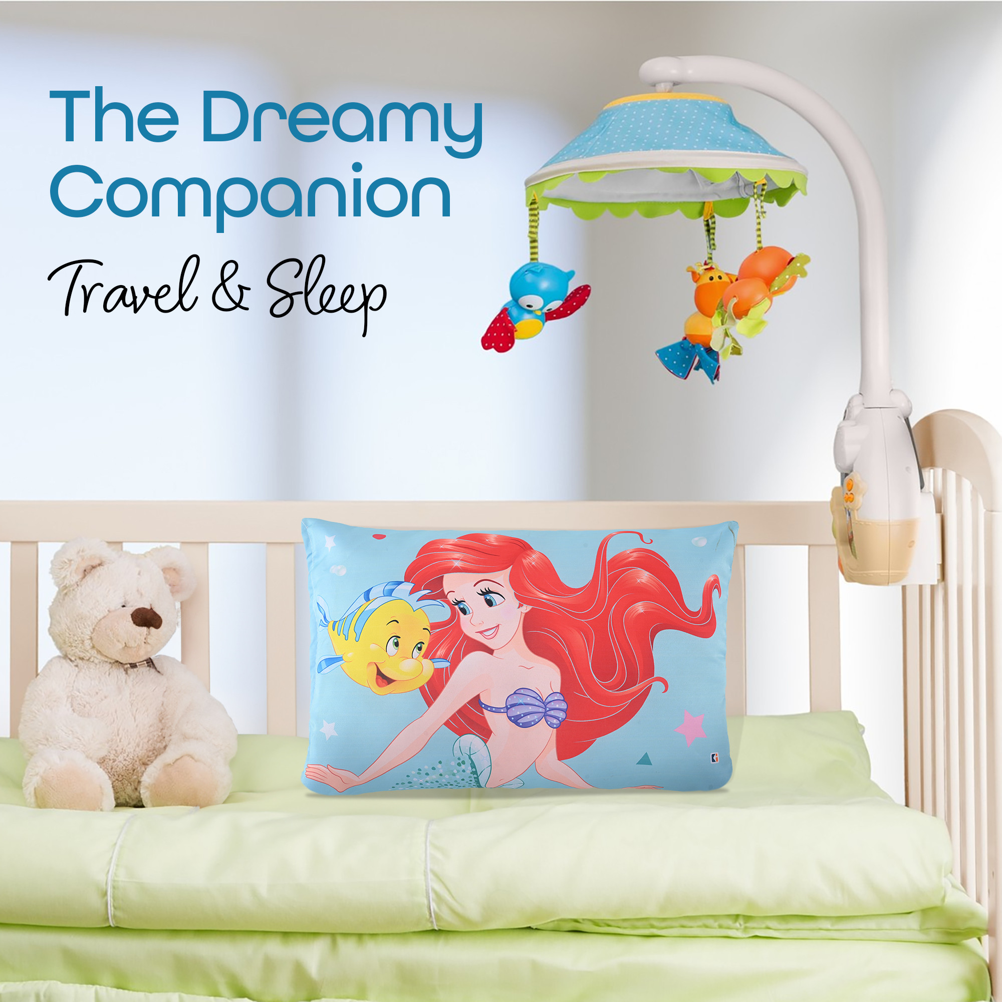 Kuber Industries 12x18 Kids Pillows for Boys  Girls  Soft Microfiber Cushion  Pillow Filler for Sleeping Toddlers  Disney Mermaid - Sky Blue