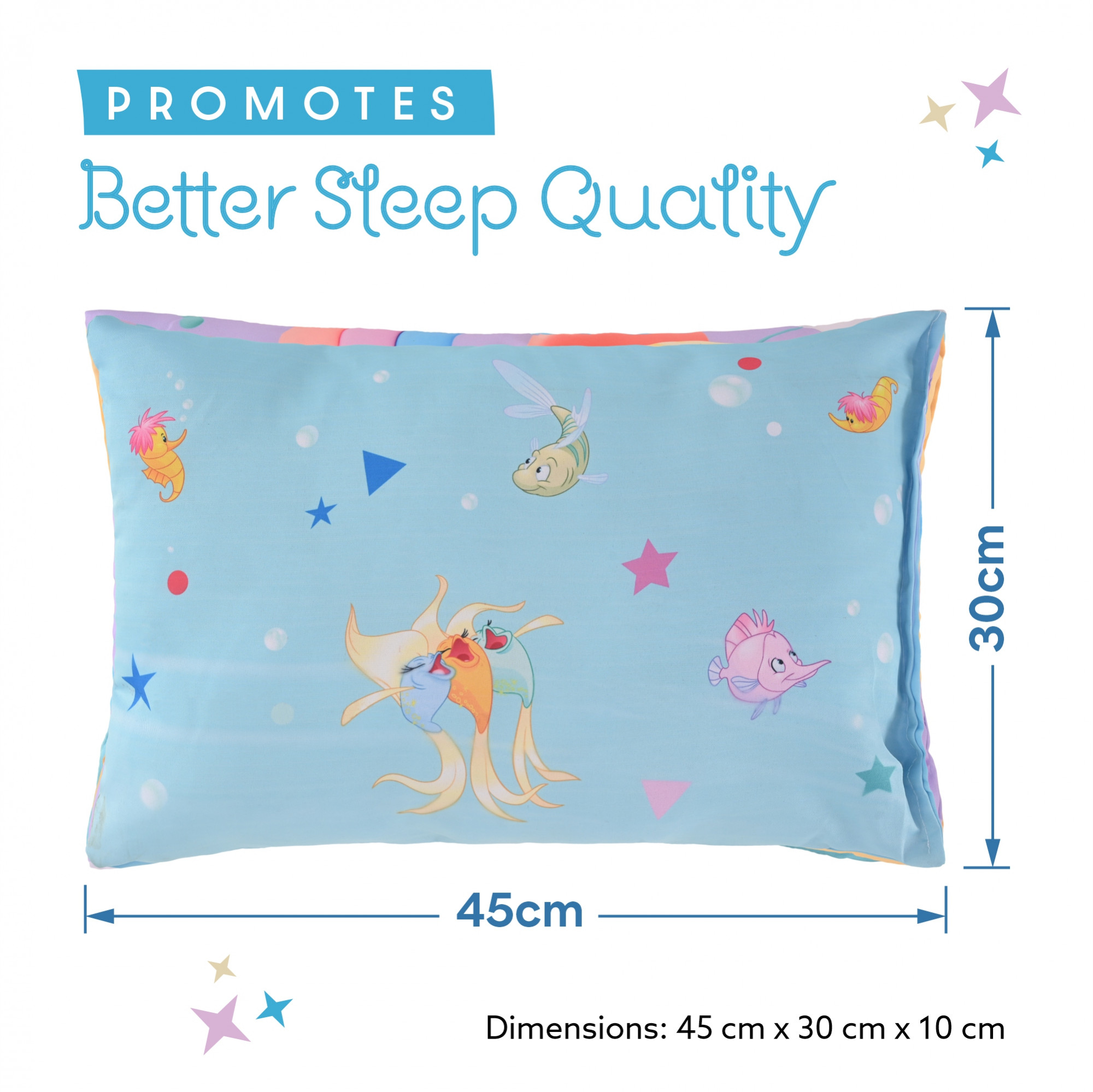 Kuber Industries 12x18 Kids Pillows for Boys  Girls  Soft Microfiber Cushion  Pillow Filler for Sleeping Toddlers  Disney Mermaid - Sky Blue