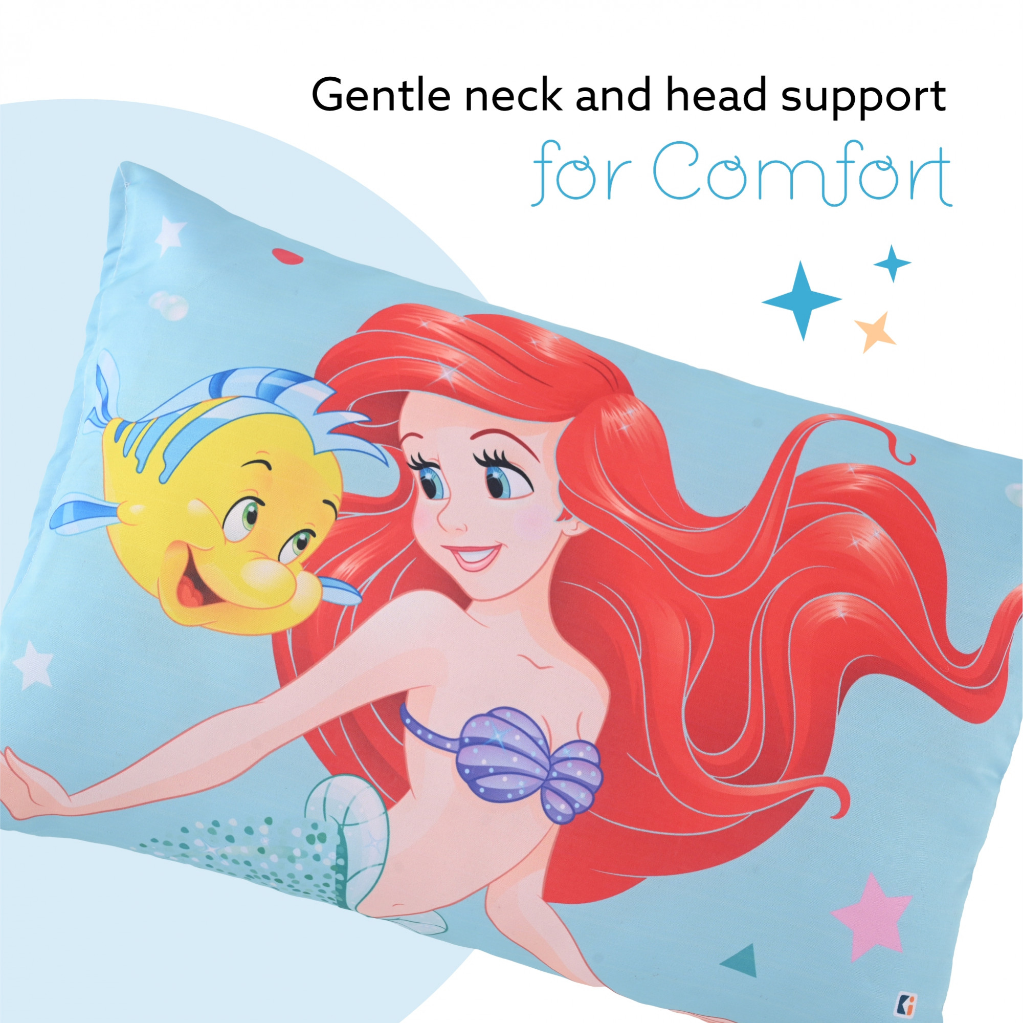 Kuber Industries 12x18 Kids Pillows for Boys  Girls  Soft Microfiber Cushion  Pillow Filler for Sleeping Toddlers  Disney Mermaid - Sky Blue