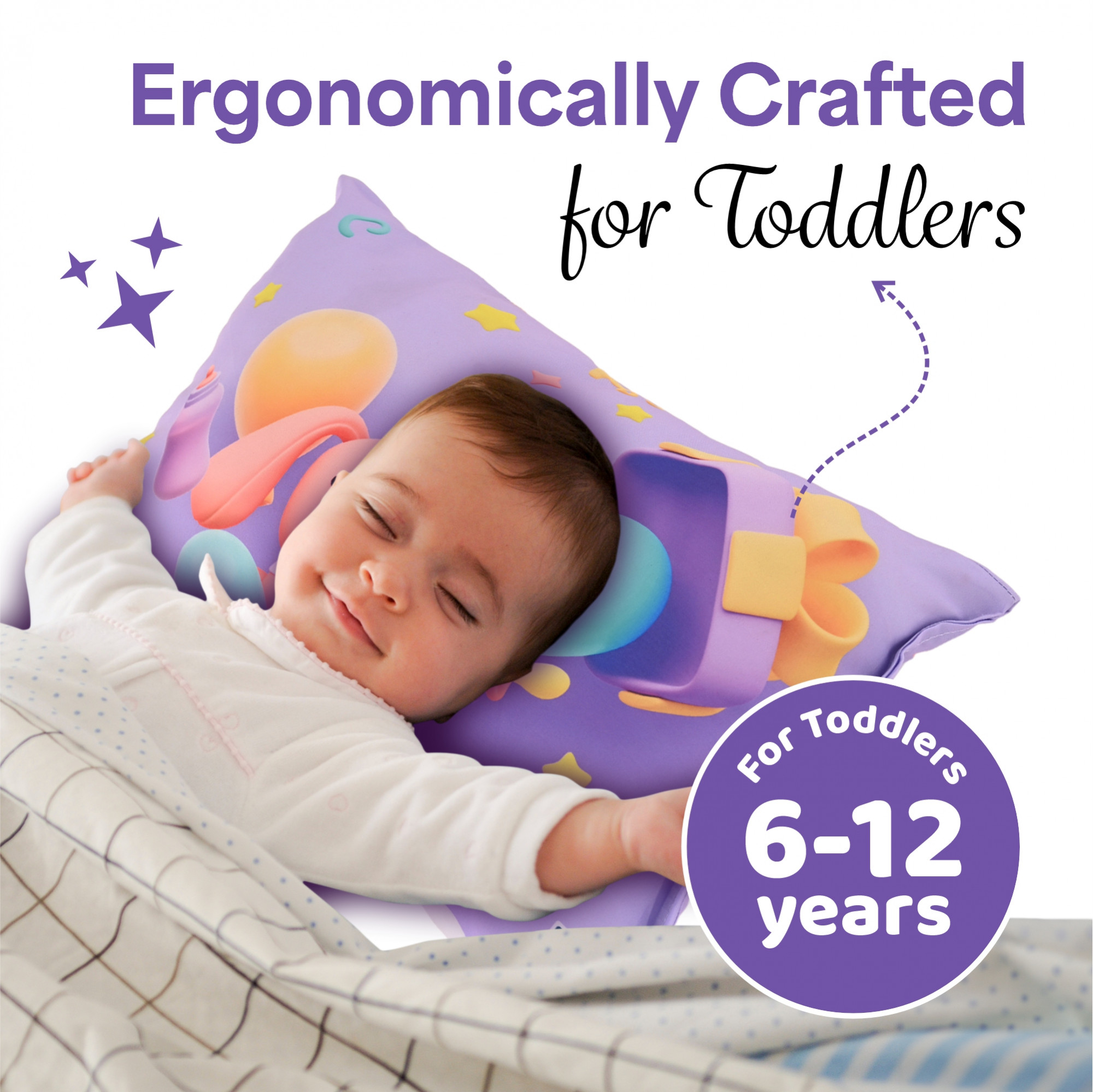 Kuber Industries 12x18 Kids Pillows for Boys  Girls  Soft Microfiber Cushion  Pillow Filler for Sleeping Toddlers  Teddy Bear - Purple