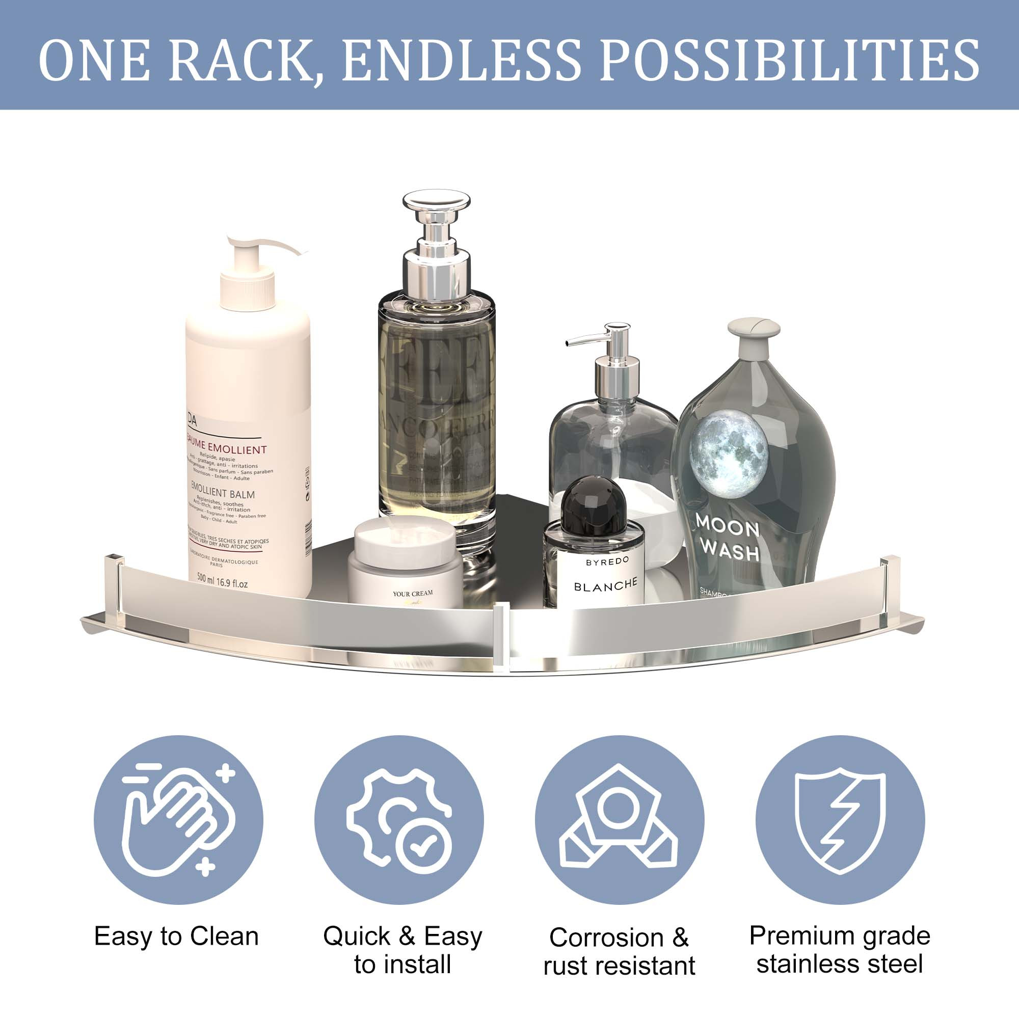 Kuber Industries 12x12 Inch Stainless Steel Wall Mounted Corner Shelf for Bathroom  Kitchen  Corner Bathroom Racks and Shelves for Toiletries  Kitchen Items  Chrome Finish - Silver