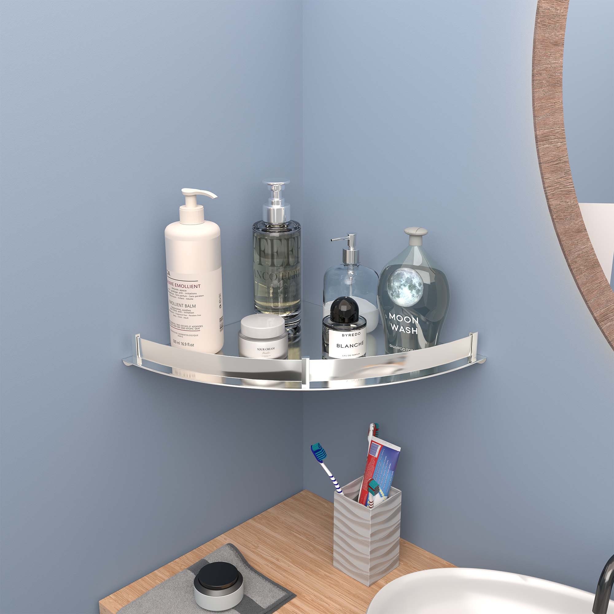 Kuber Industries 12x12 Inch Stainless Steel Wall Mounted Corner Shelf for Bathroom  Kitchen  Corner Bathroom Racks and Shelves for Toiletries  Kitchen Items  Chrome Finish - Silver