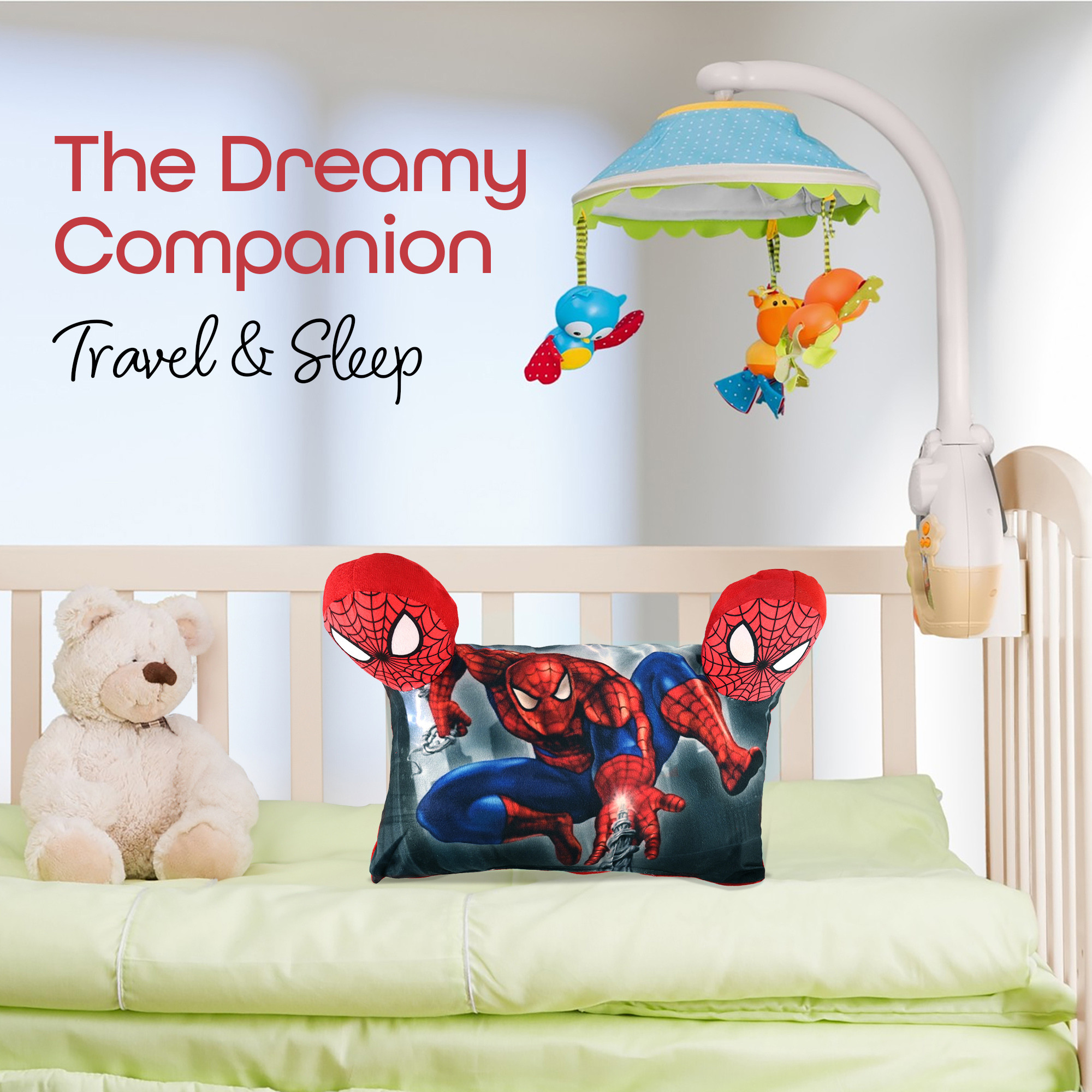 Kuber Industries 12x18 Inches Soft And Cozy Pillow for Baby  Comfortable Toddler Pillow for 2 Year Olds  Sleeping Cushion for Kids Bedtime  Marvel Spiderman- Red