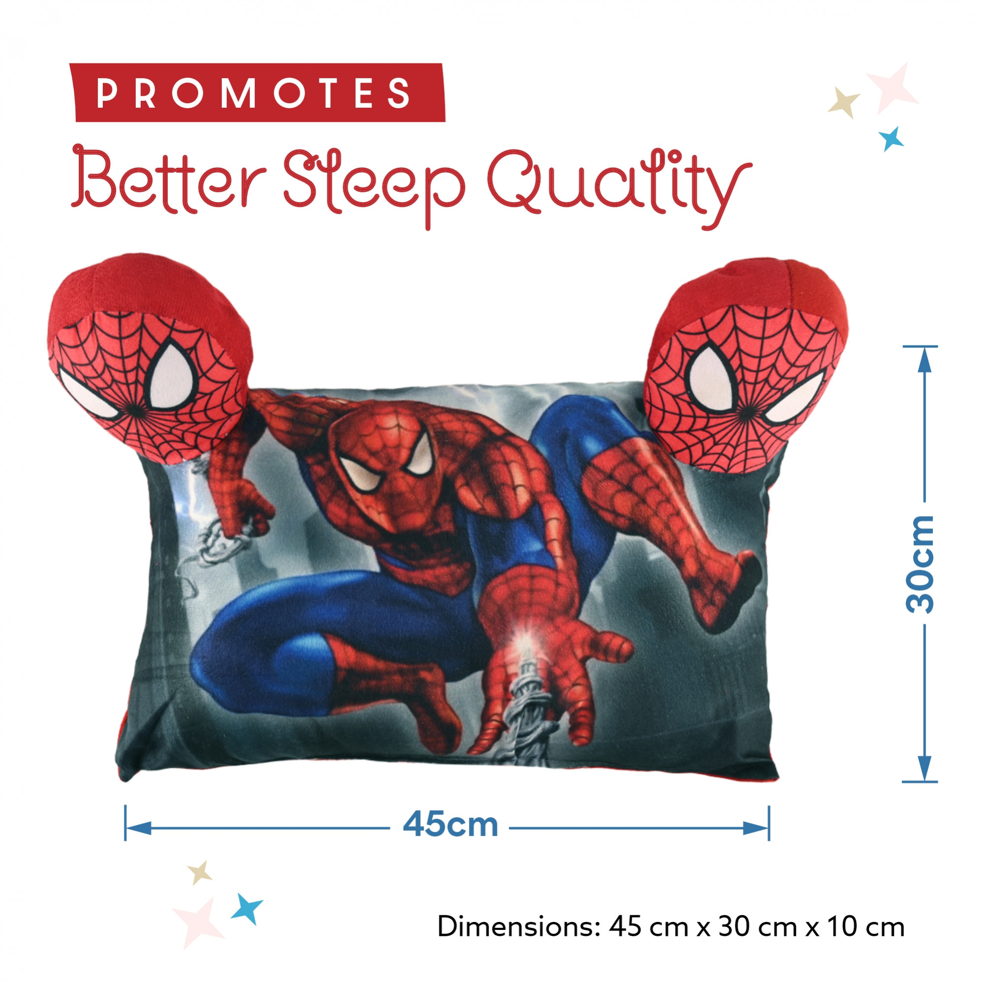 Kuber Industries 12x18 Inches Soft And Cozy Pillow for Baby  Comfortable Toddler Pillow for 2 Year Olds  Sleeping Cushion for Kids Bedtime  Marvel Spiderman- Red