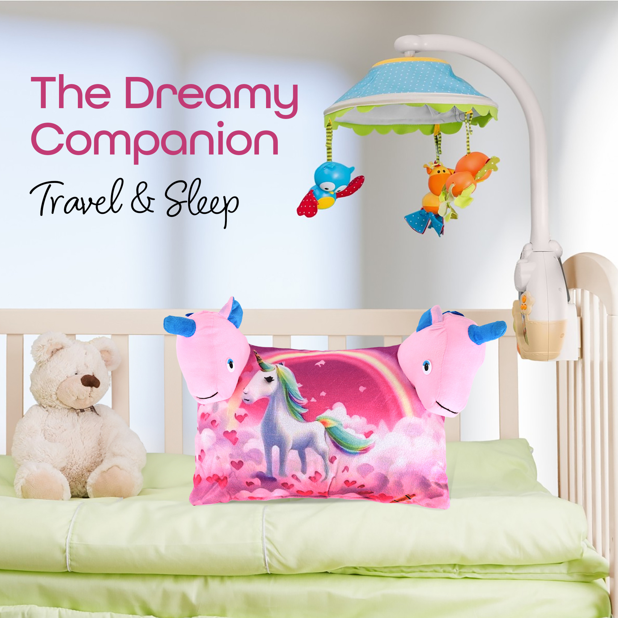 Kuber Industries 12x18 Inches Soft And Cozy Pillow for Baby  Comfortable Toddler Pillow for 2 Year Olds  Sleeping Cushion for Kids Bedtime  Unicorn Print - Pink