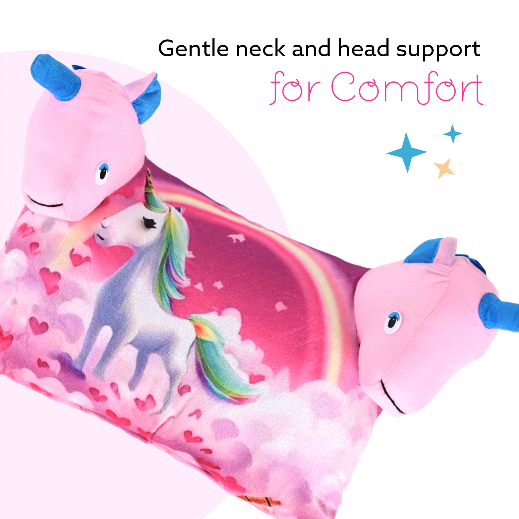 Kuber Industries 12x18 Inches Soft And Cozy Pillow for Baby  Comfortable Toddler Pillow for 2 Year Olds  Sleeping Cushion for Kids Bedtime  Unicorn Print - Pink