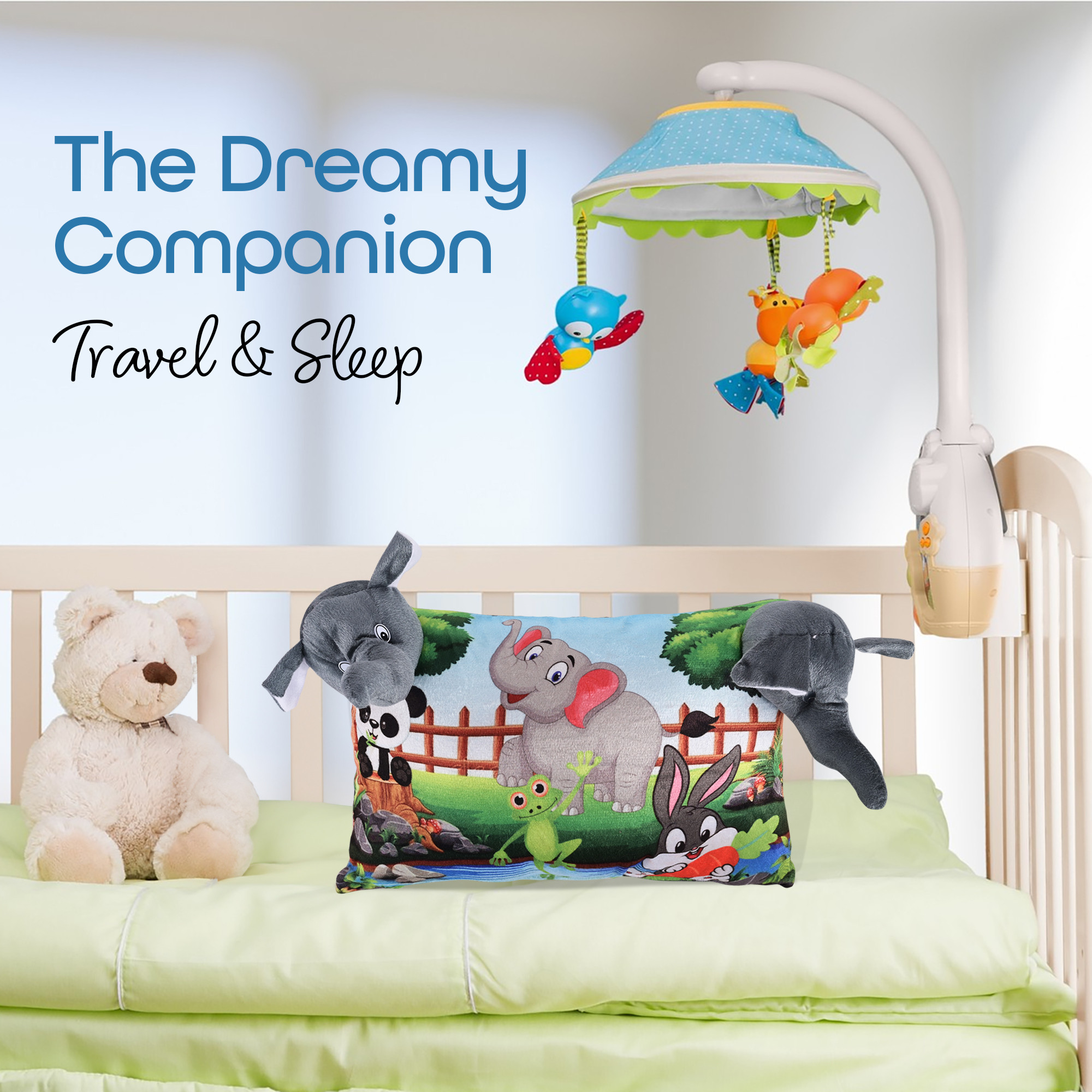 Kuber Industries 12x18 Inches Soft And Cozy Pillow for Baby  Comfortable Toddler Pillow for 2 Year Olds  Sleeping Cushion for Kids Bedtime  Elephant Print - Grey