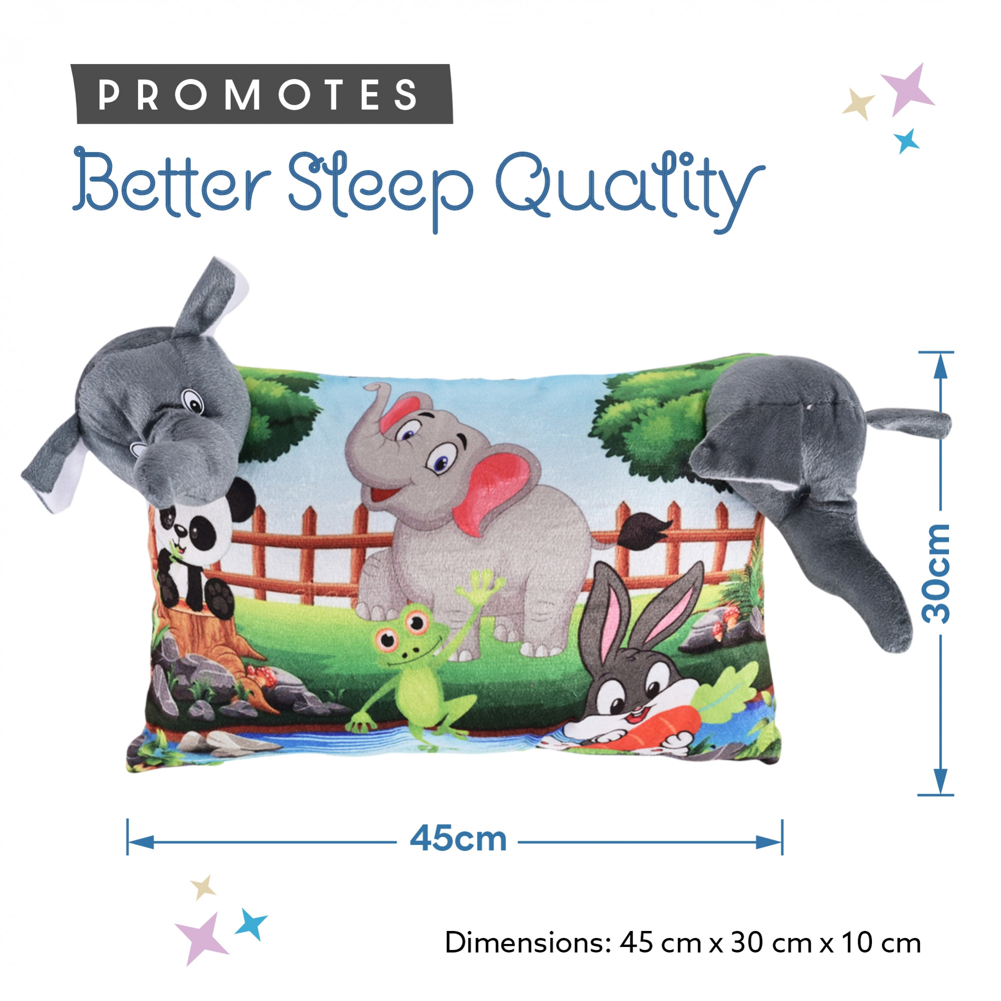 Kuber Industries 12x18 Inches Soft And Cozy Pillow for Baby  Comfortable Toddler Pillow for 2 Year Olds  Sleeping Cushion for Kids Bedtime  Elephant Print - Grey