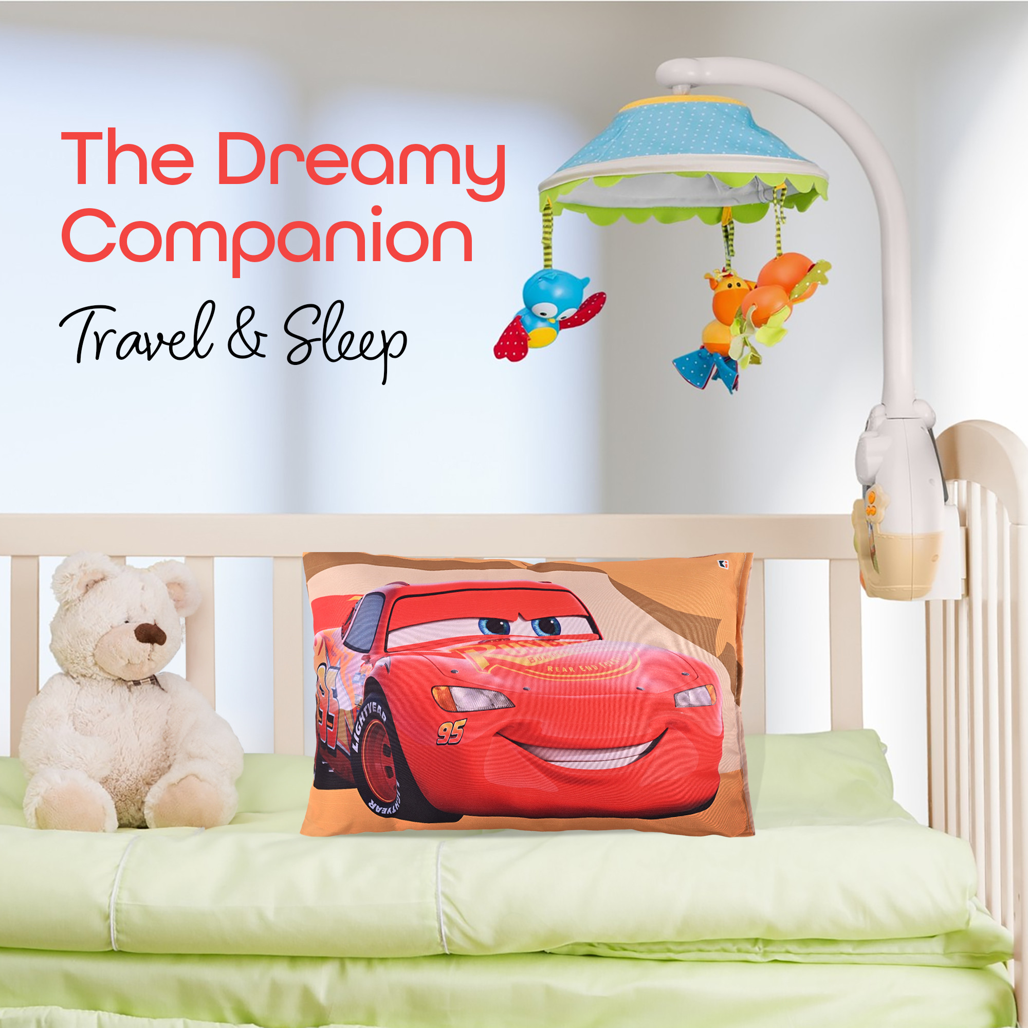 Kuber Industries 12x18 Inches Soft And Cozy Pillow for Baby  Comfortable Toddler Pillow for 2 Year Olds  Sleeping Cushion for Kids Bedtime  Disney Car - Yellow