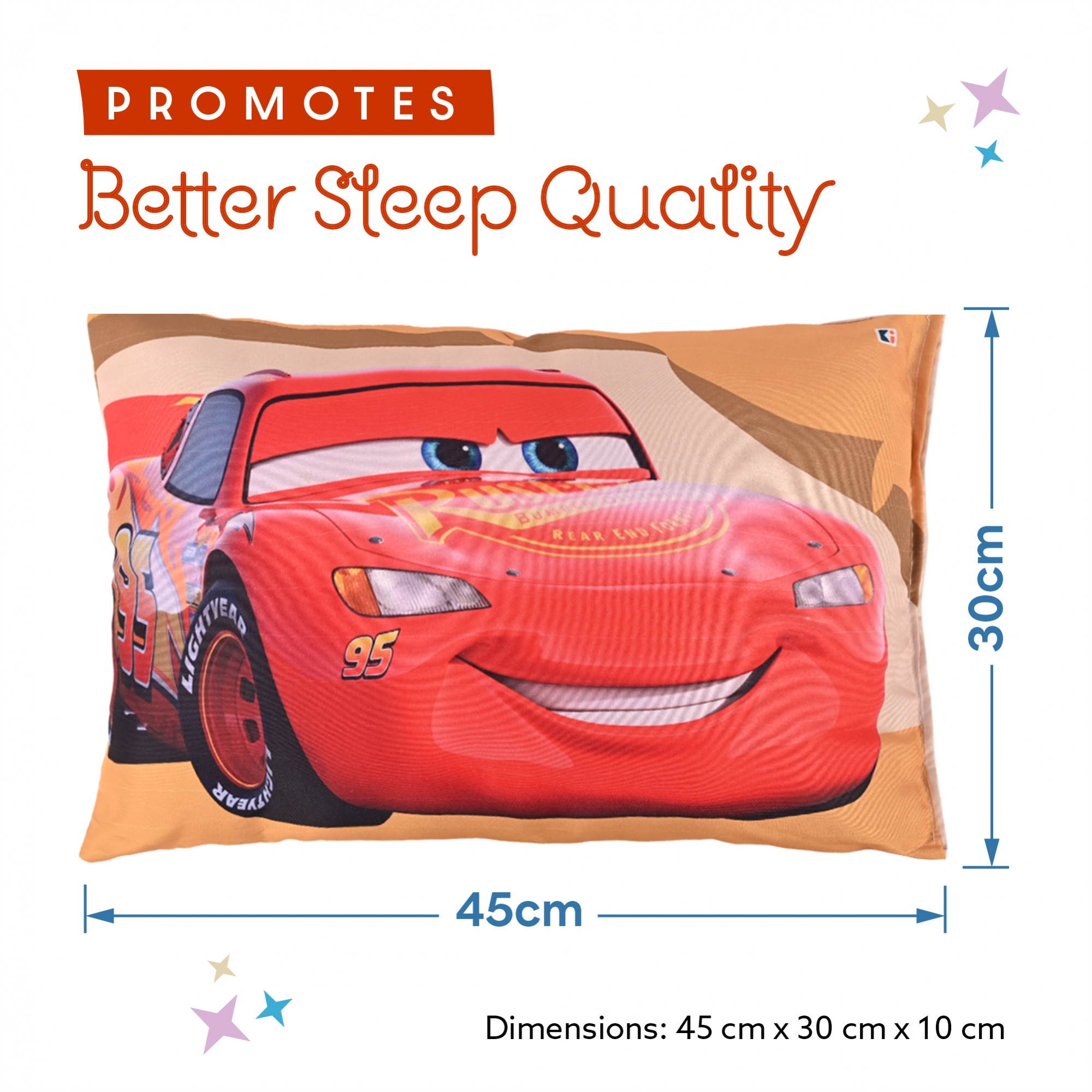 Kuber Industries 12x18 Inches Soft And Cozy Pillow for Baby  Comfortable Toddler Pillow for 2 Year Olds  Sleeping Cushion for Kids Bedtime  Disney Car - Yellow