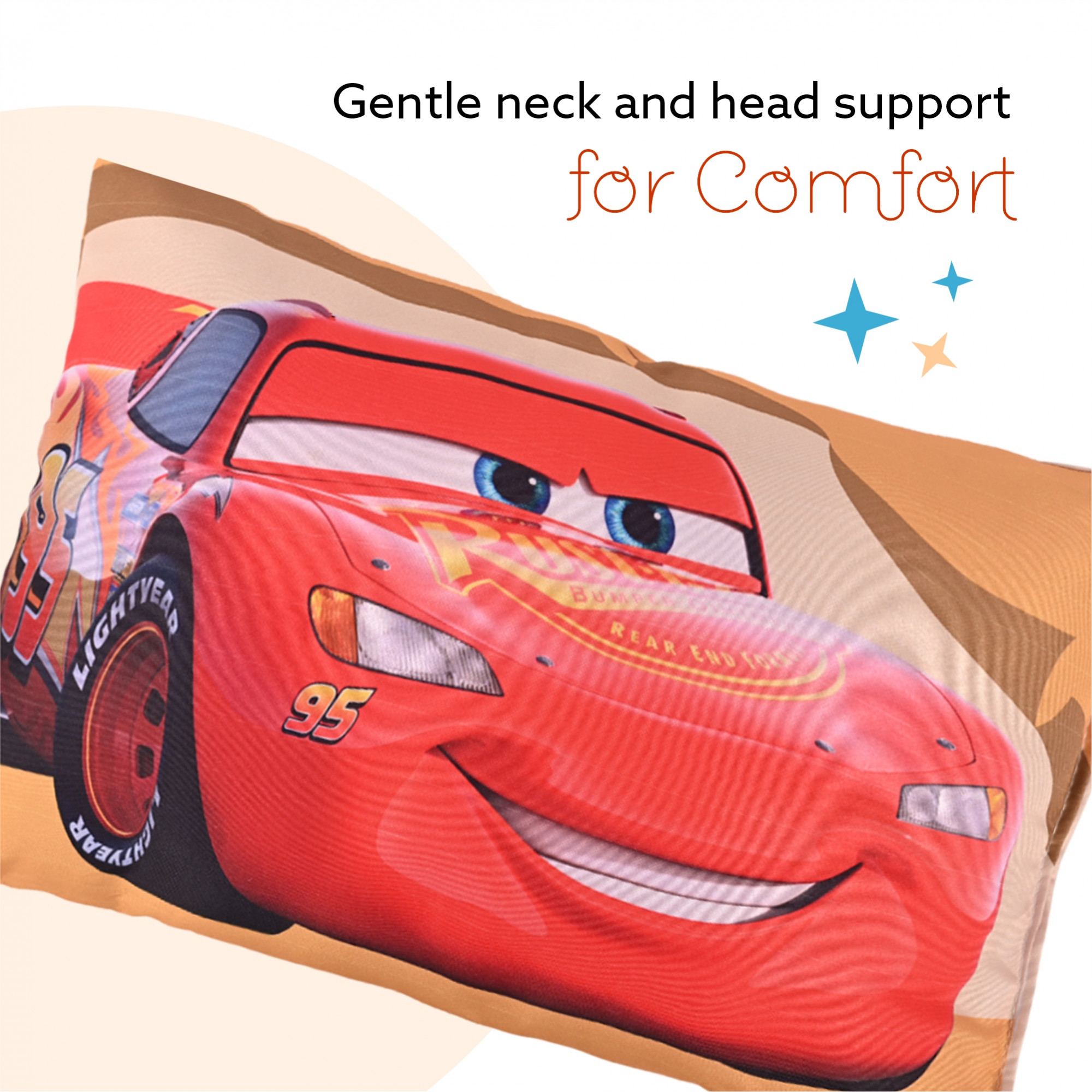 Kuber Industries 12x18 Inches Soft And Cozy Pillow for Baby  Comfortable Toddler Pillow for 2 Year Olds  Sleeping Cushion for Kids Bedtime  Disney Car - Yellow