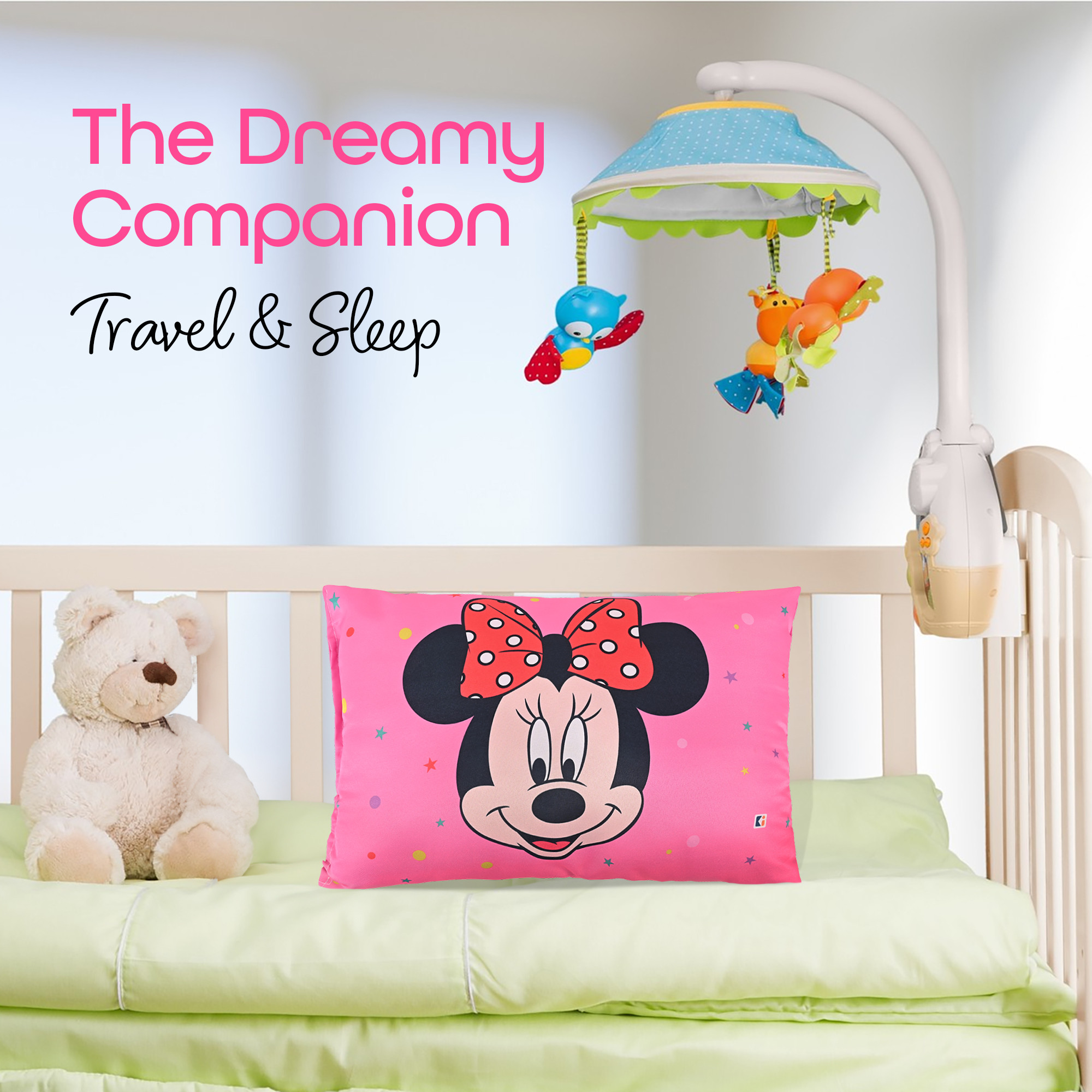Kuber Industries 12x18 Inches Soft And Cozy Pillow for Baby  Comfortable Toddler Pillow for 2 Year Olds  Sleeping Cushion for Kids Bedtime  Disney Minnie - Pink