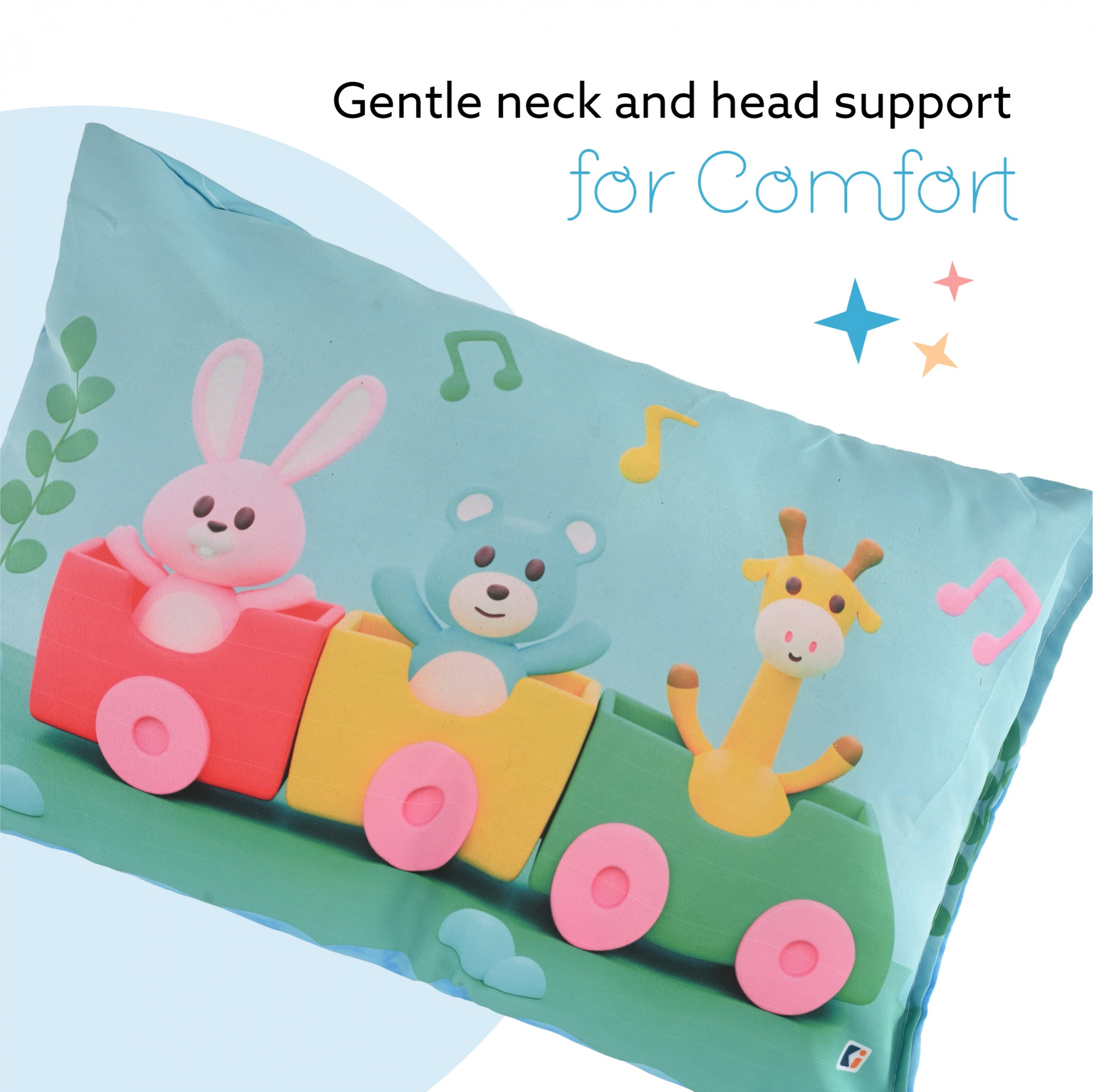 Kuber Industries 12x18 Inches Soft And Cozy Pillow for Baby  Comfortable Toddler Pillow for 2 Year Olds  Sleeping Cushion for Kids Bedtime  Train Print - Green  Blue