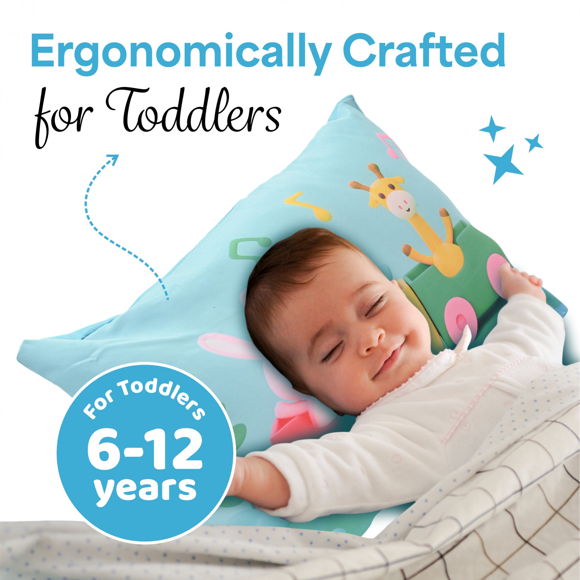 Kuber Industries 12x18 Inches Soft And Cozy Pillow for Baby  Comfortable Toddler Pillow for 2 Year Olds  Sleeping Cushion for Kids Bedtime  Train Print - Green  Blue