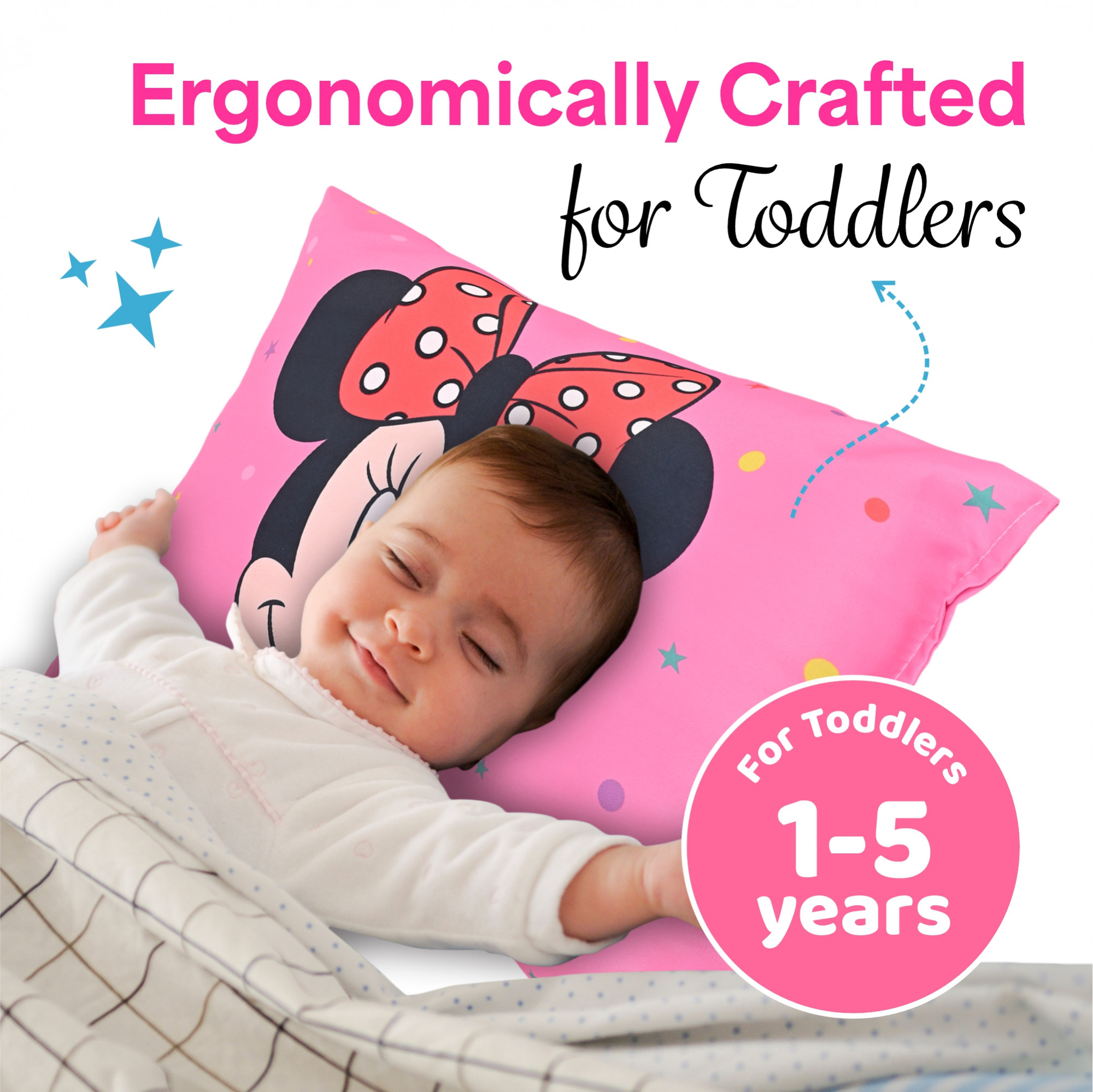 Kuber Industries 12x18 Inches Soft And Cozy Pillow for Baby  Comfortable Toddler Pillow for 2 Year Olds  Sleeping Cushion for Kids Bedtime  Disney Minnie - Pink