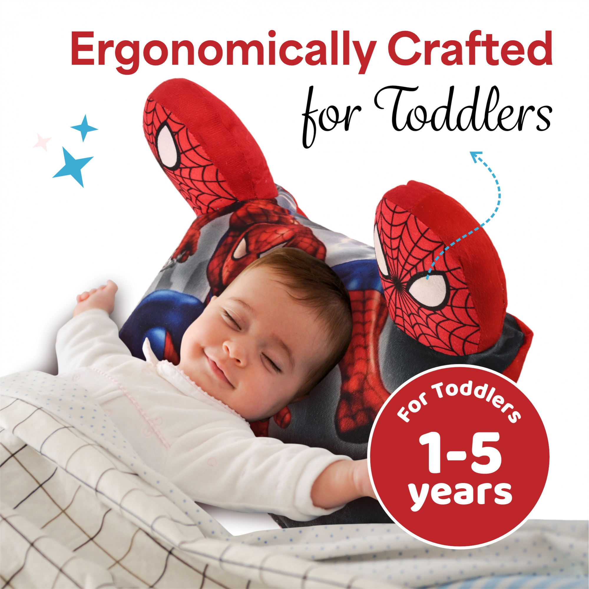 Kuber Industries 12x18 Inches Soft And Cozy Pillow for Baby  Comfortable Toddler Pillow for 2 Year Olds  Sleeping Cushion for Kids Bedtime  Marvel Spiderman- Red