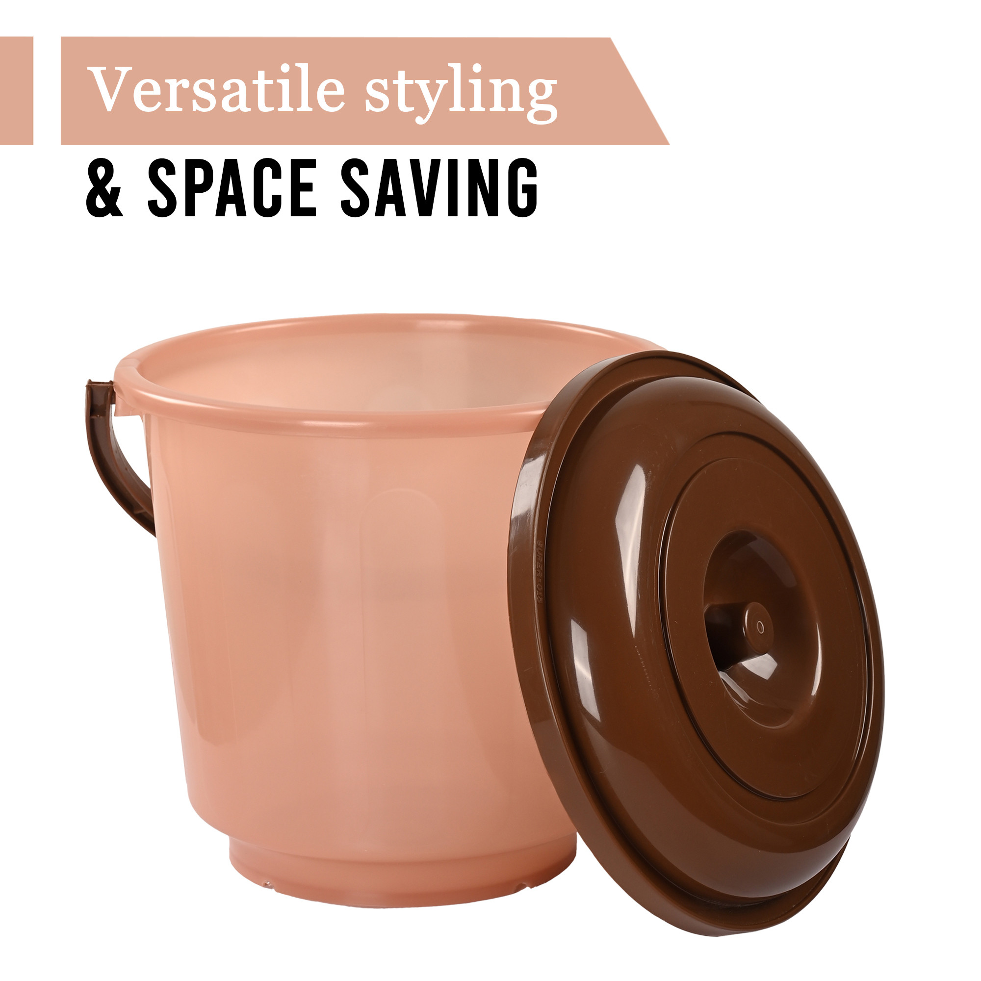 Kuber Industries 13 Litre Multi-purpose Plastic Bath Bucket for Bathroom  Kitchen with Lid  Portable Storage Container Bathing Bucket  Balti for Home  Transculent - Peach  Brown