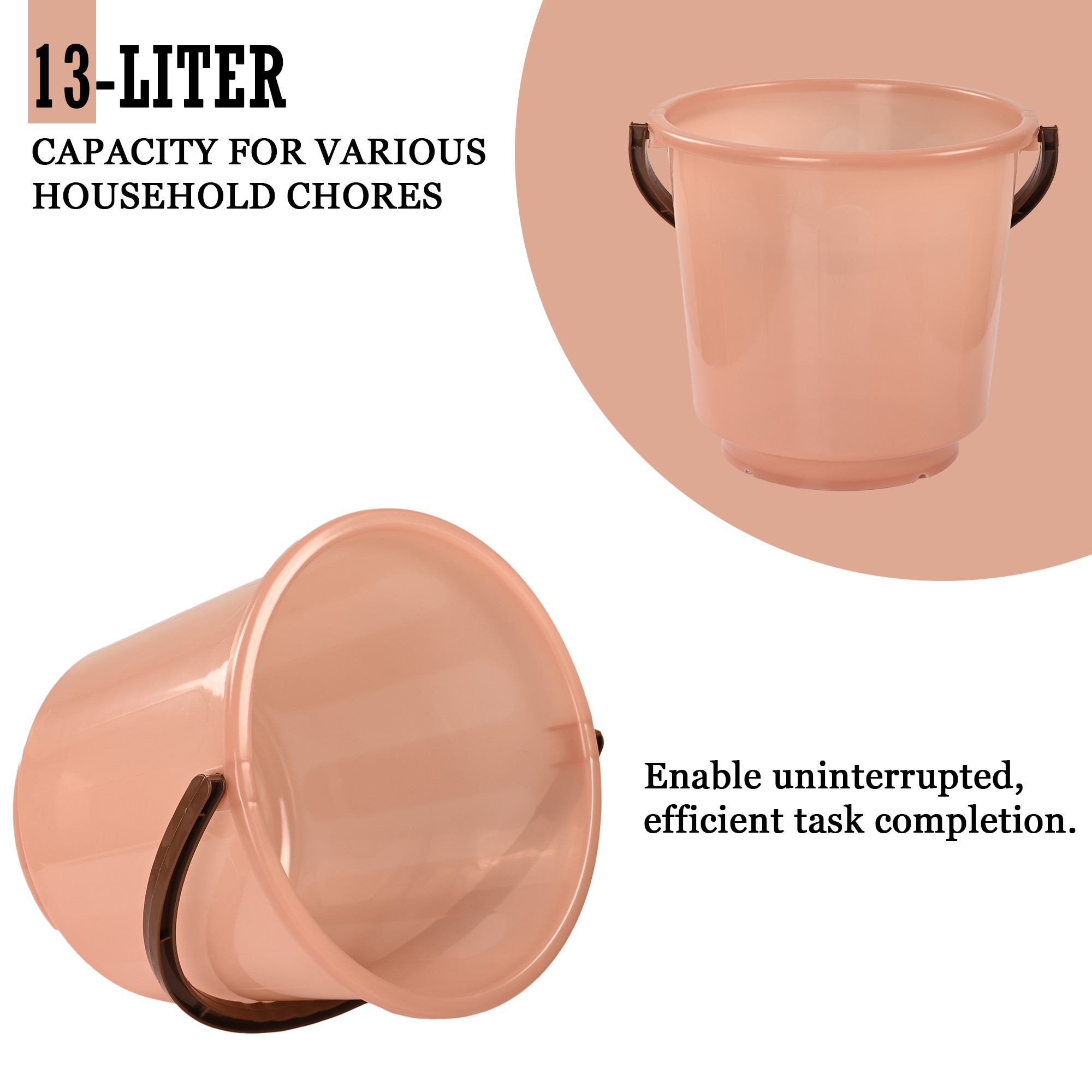 Kuber Industries 13 Litre Multi-purpose Plastic Bath Bucket for Bathroom  Kitchen with Lid  Portable Storage Container Bathing Bucket  Balti for Home  Transculent - Peach  Brown