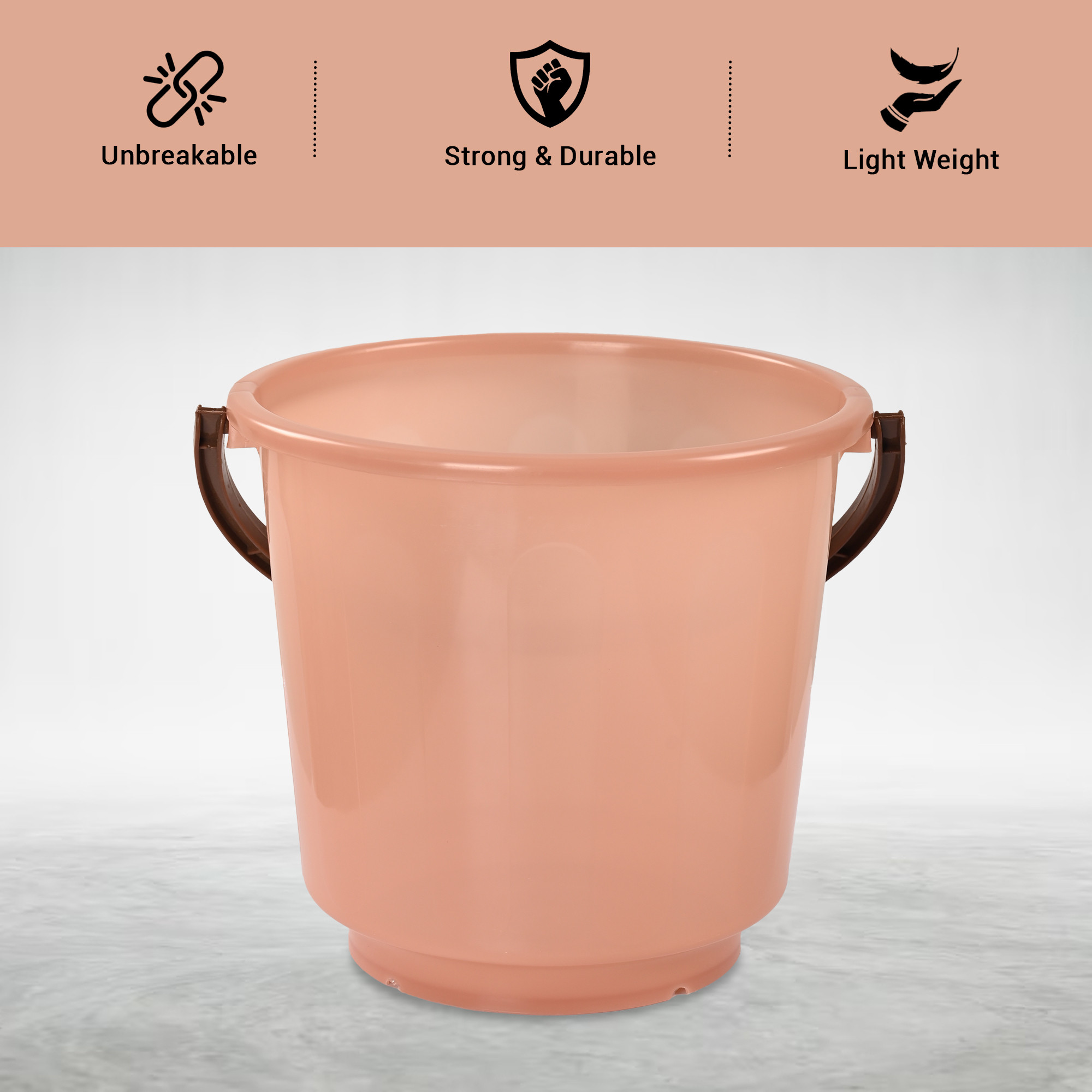 Kuber Industries 13 Litre Multi-purpose Plastic Bath Bucket for Bathroom  Kitchen with Lid  Portable Storage Container Bathing Bucket  Balti for Home  Transculent - Peach  Brown