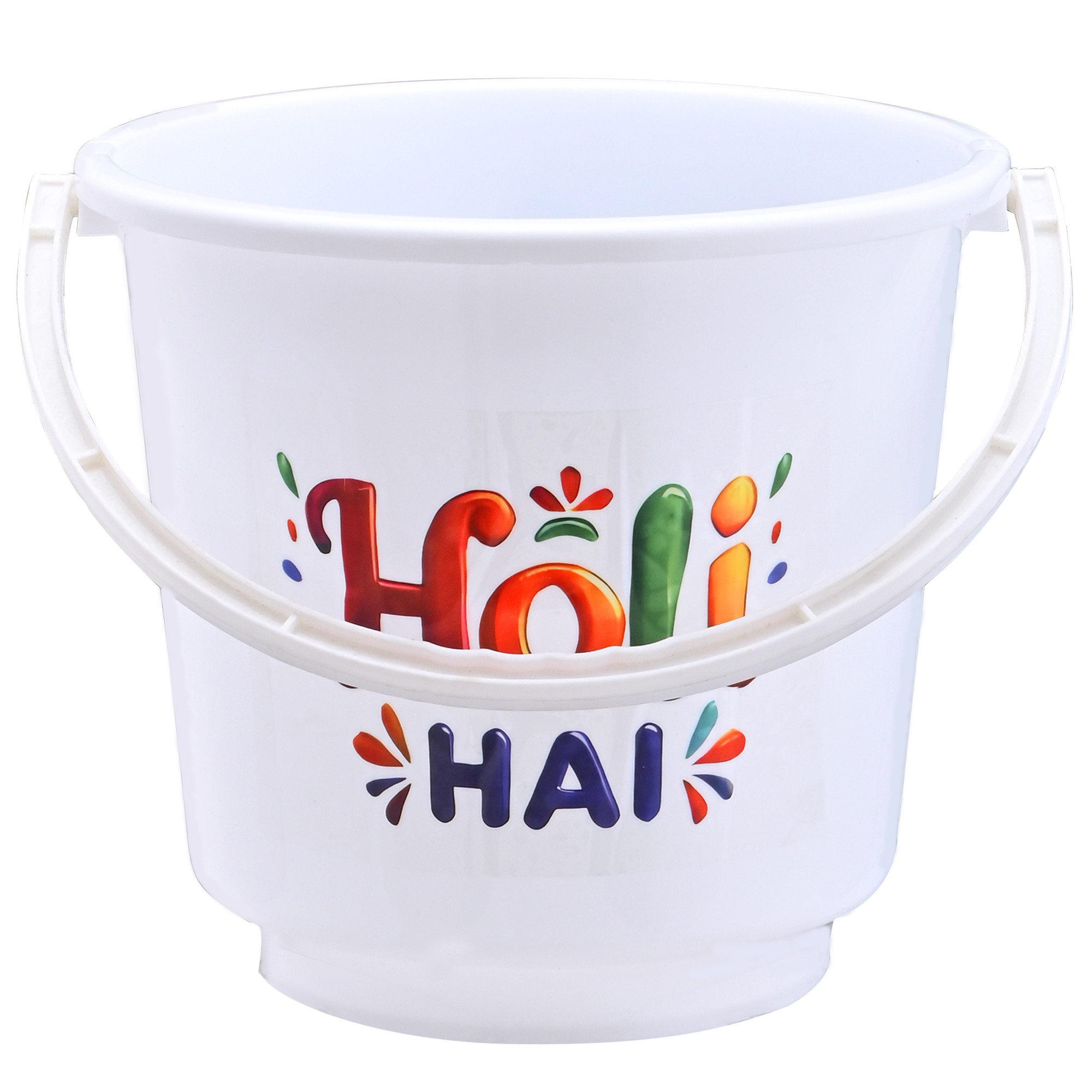 Kuber Industries 13 Ltr Holi Bucket  Water Storage Bucket for Holi  Pichkariwaterbucket Holi Decoration items  Bucket for Bathroom  Holi Gadgets  Holi Hai Printed  White