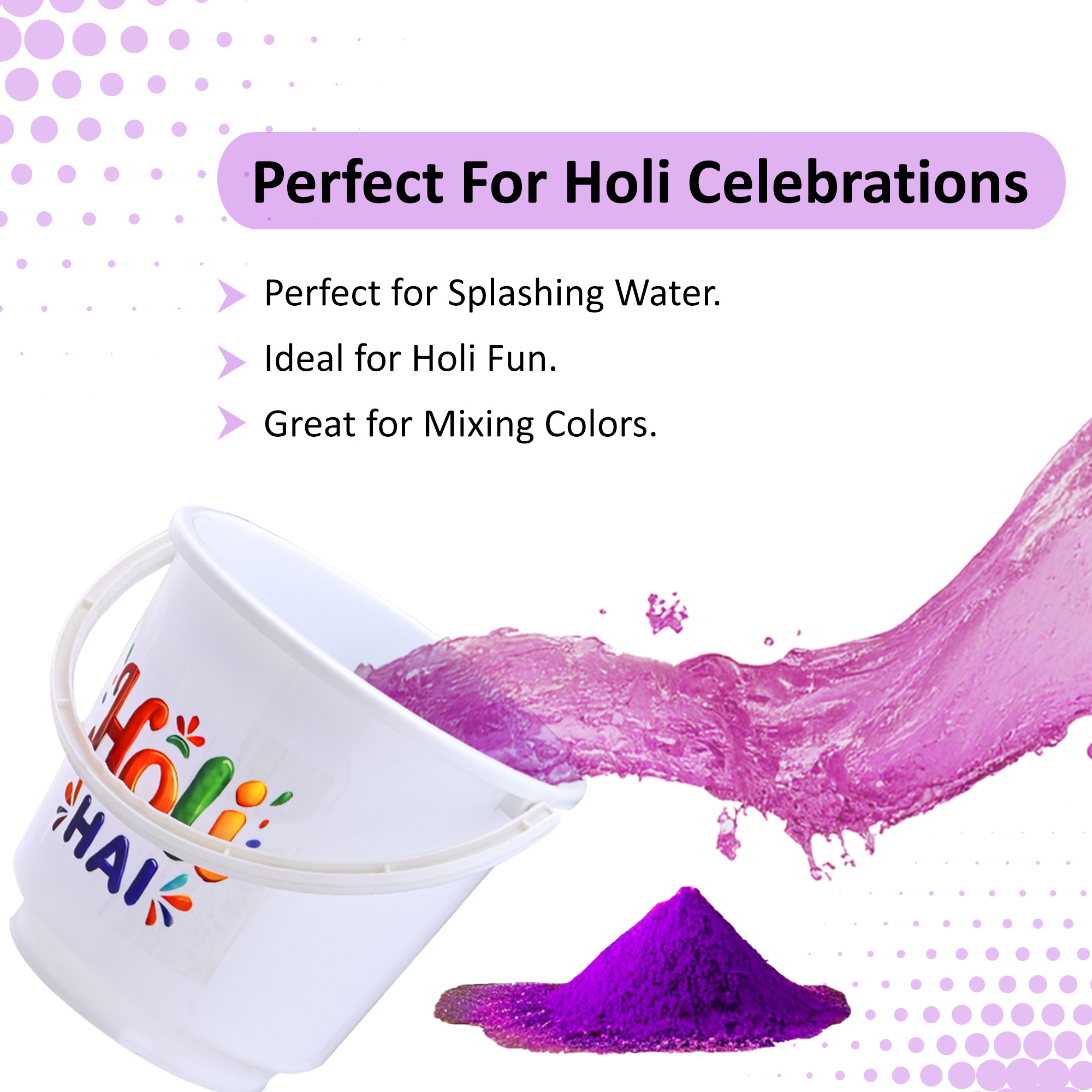 Kuber Industries 13 Ltr Holi Bucket  Water Storage Bucket for Holi  Pichkariwaterbucket Holi Decoration items  Bucket for Bathroom  Holi Gadgets  Holi Hai Printed  White