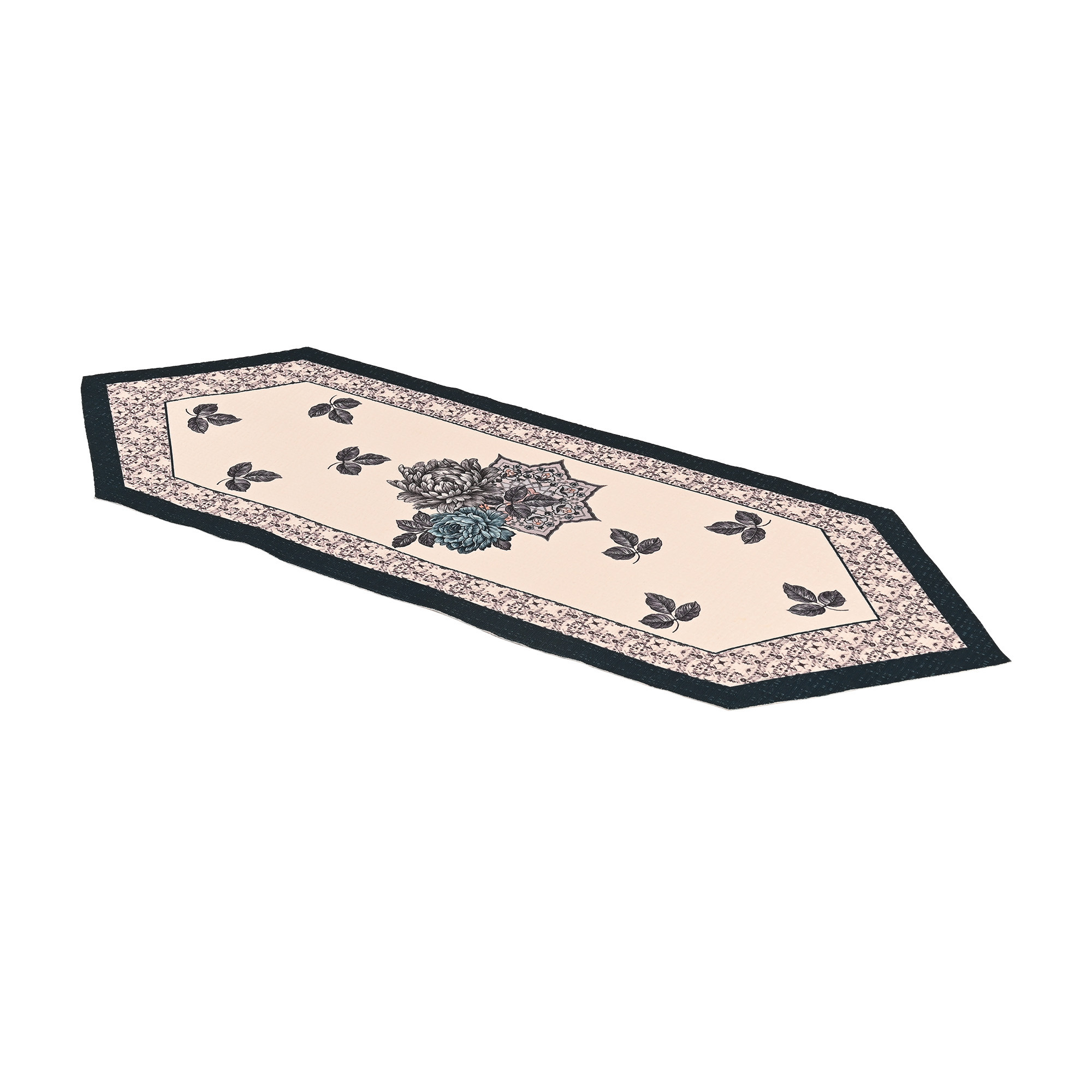 Kuber Industries 13x36 Anti Slip Cotton Table Runner For Centre Table  Stylish Dining Table Runner for Living Room - Dining Table Accessories for Home  Hotel  1033 Pyramid- Cream  Blue