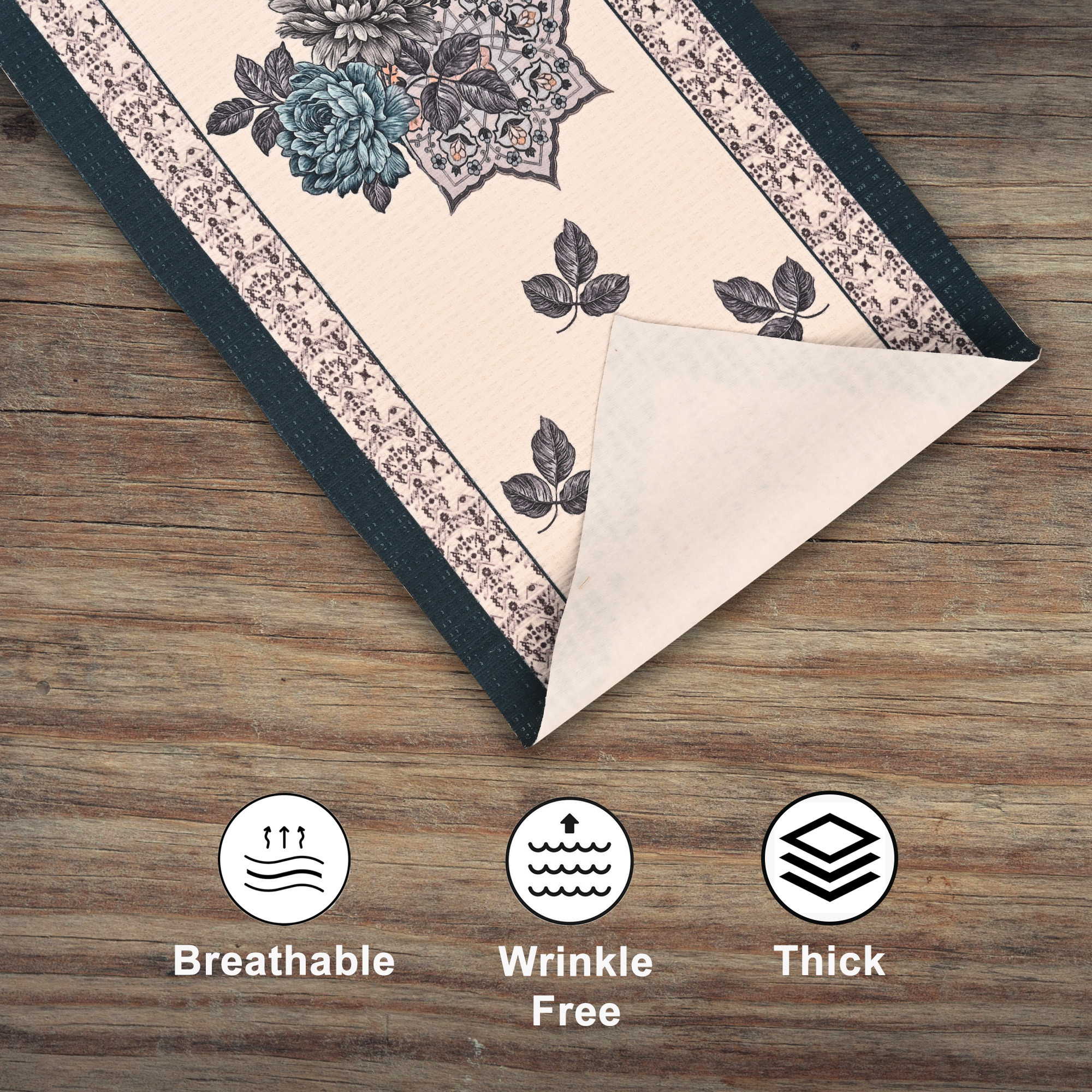 Kuber Industries 13x36 Anti Slip Cotton Table Runner For Centre Table  Stylish Dining Table Runner for Living Room - Dining Table Accessories for Home  Hotel  1033 Pyramid- Cream  Blue