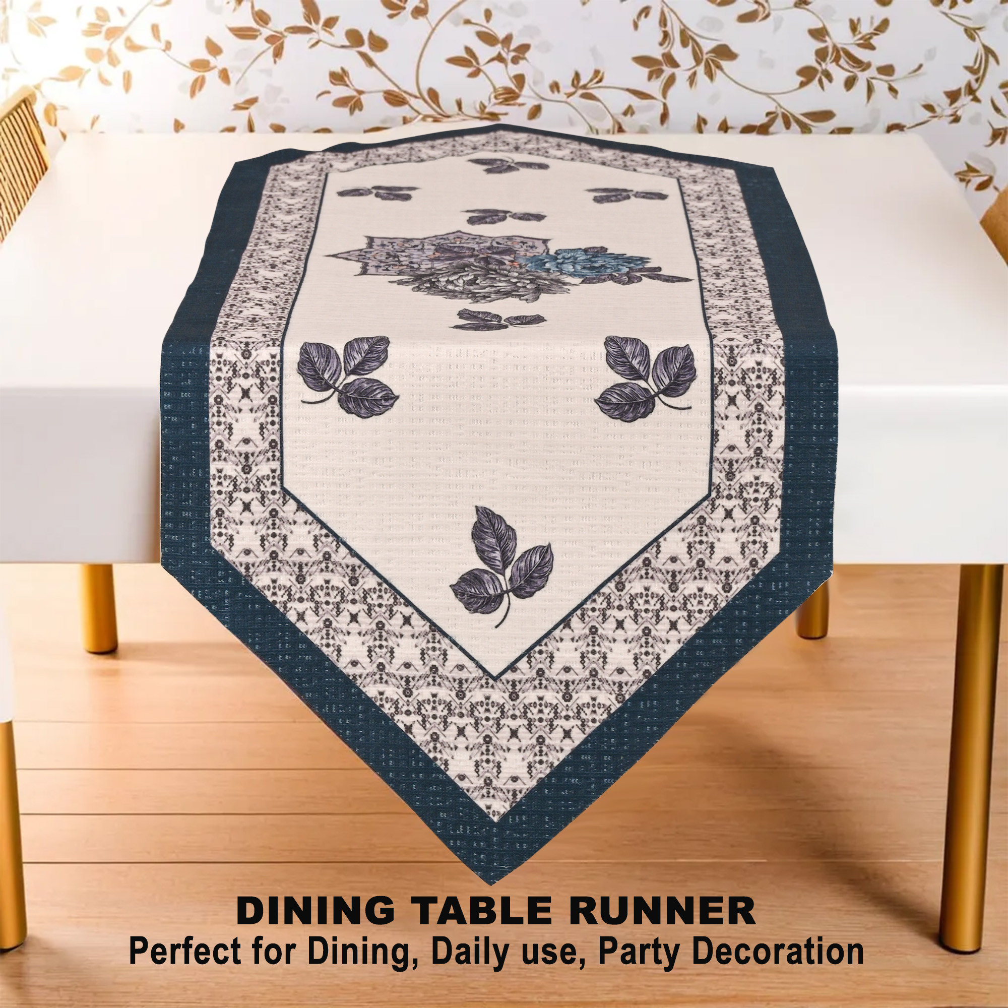 Kuber Industries 13x36 Anti Slip Cotton Table Runner For Centre Table  Stylish Dining Table Runner for Living Room - Dining Table Accessories for Home  Hotel  1033 Pyramid- Cream  Blue