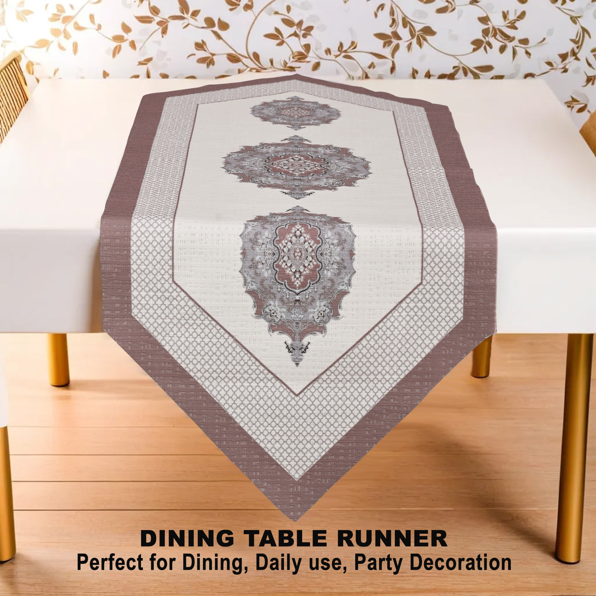 Kuber Industries 13x36 Anti Slip Cotton Table Runner For Centre Table  Stylish Dining Table Runner for Living Room - Dining Table Accessories for Home  Hotel  1032 Pyramid- Cream  Brown
