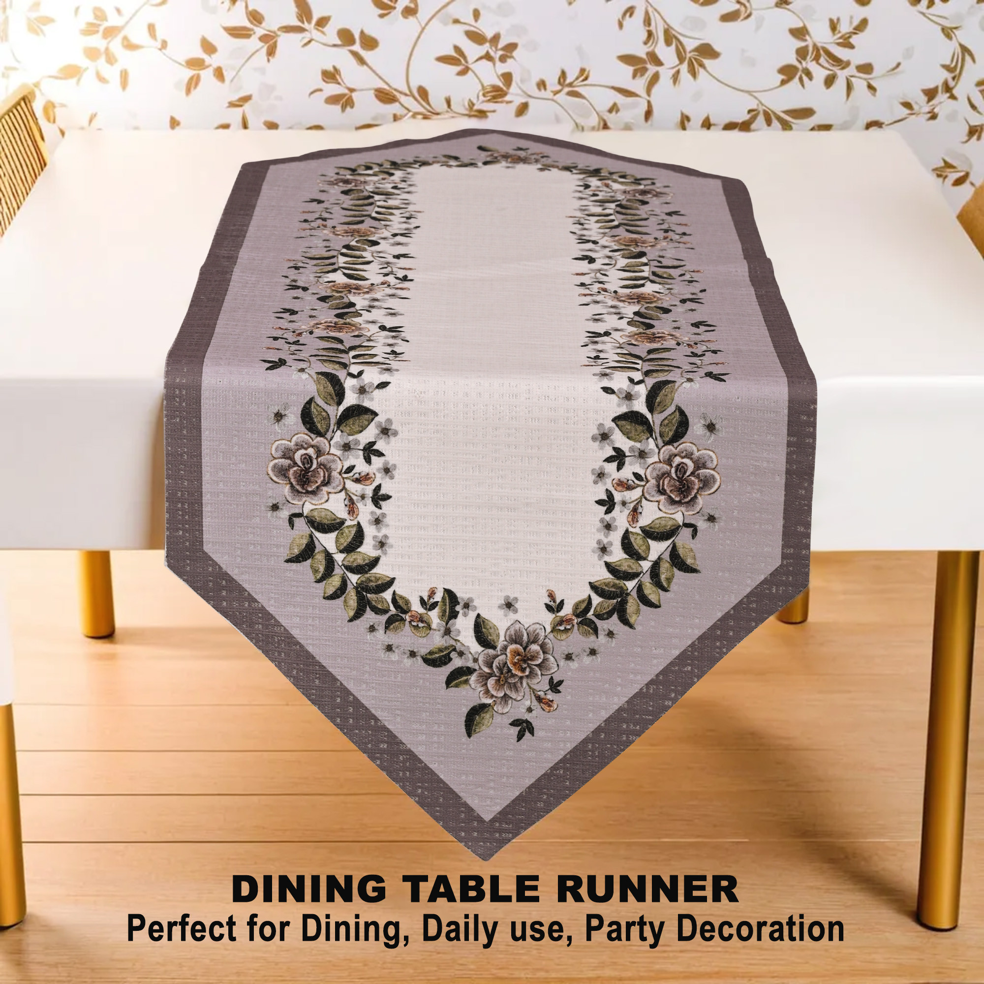 Kuber Industries 13x36 Anti Slip Cotton Table Runner For Centre Table  Stylish Dining Table Runner for Living Room - Dining Table Accessories for Home  Hotel  1036 Pyramid- Cream  Green