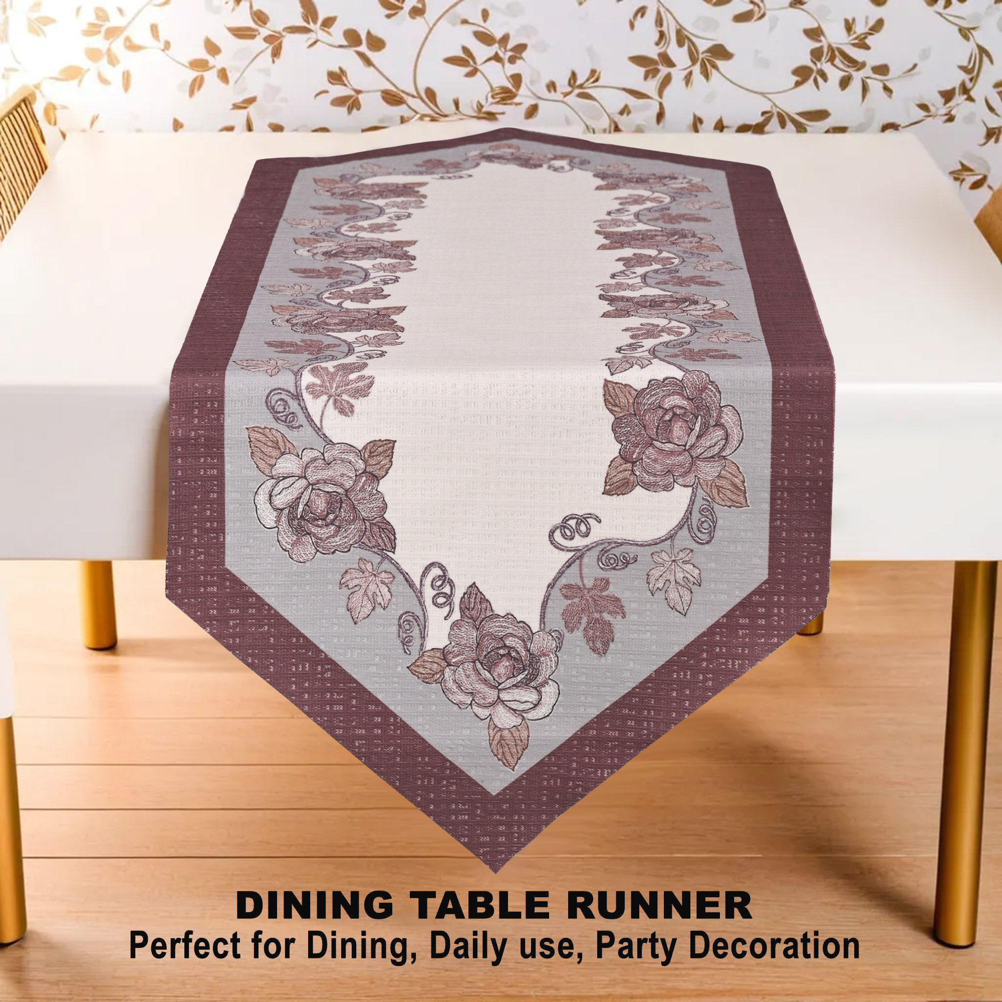 Kuber Industries 13x36 Anti Slip Table Runner For Centre Table  Stylish Dining Table Runner for Living Room - Dining Table Accessories for Home  Hotel  1041 Pyramid- Cream  Brown