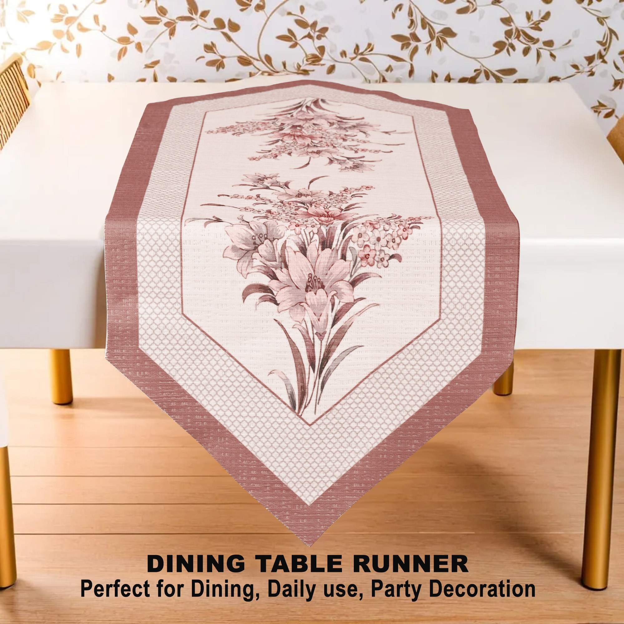 Kuber Industries 13x36 Anti Slip Table Runner For Centre Table  Stylish Dining Table Runner for Living Room - Dining Table Accessories for Home  Hotel  1047 Pyramid- Cream  Pink
