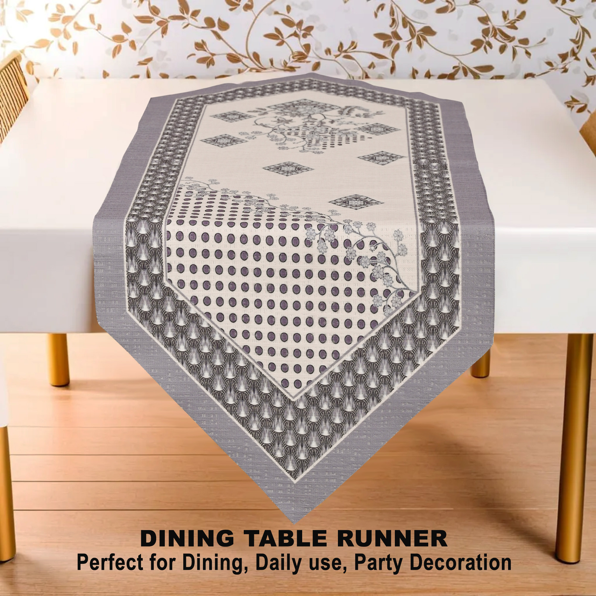 Kuber Industries 13x36 Anti Slip Table Runner For Centre Table  Stylish Dining Table Runner for Living Room - Dining Table Accessories for Home  Hotel  1037 Pyramid- Cream  Grey