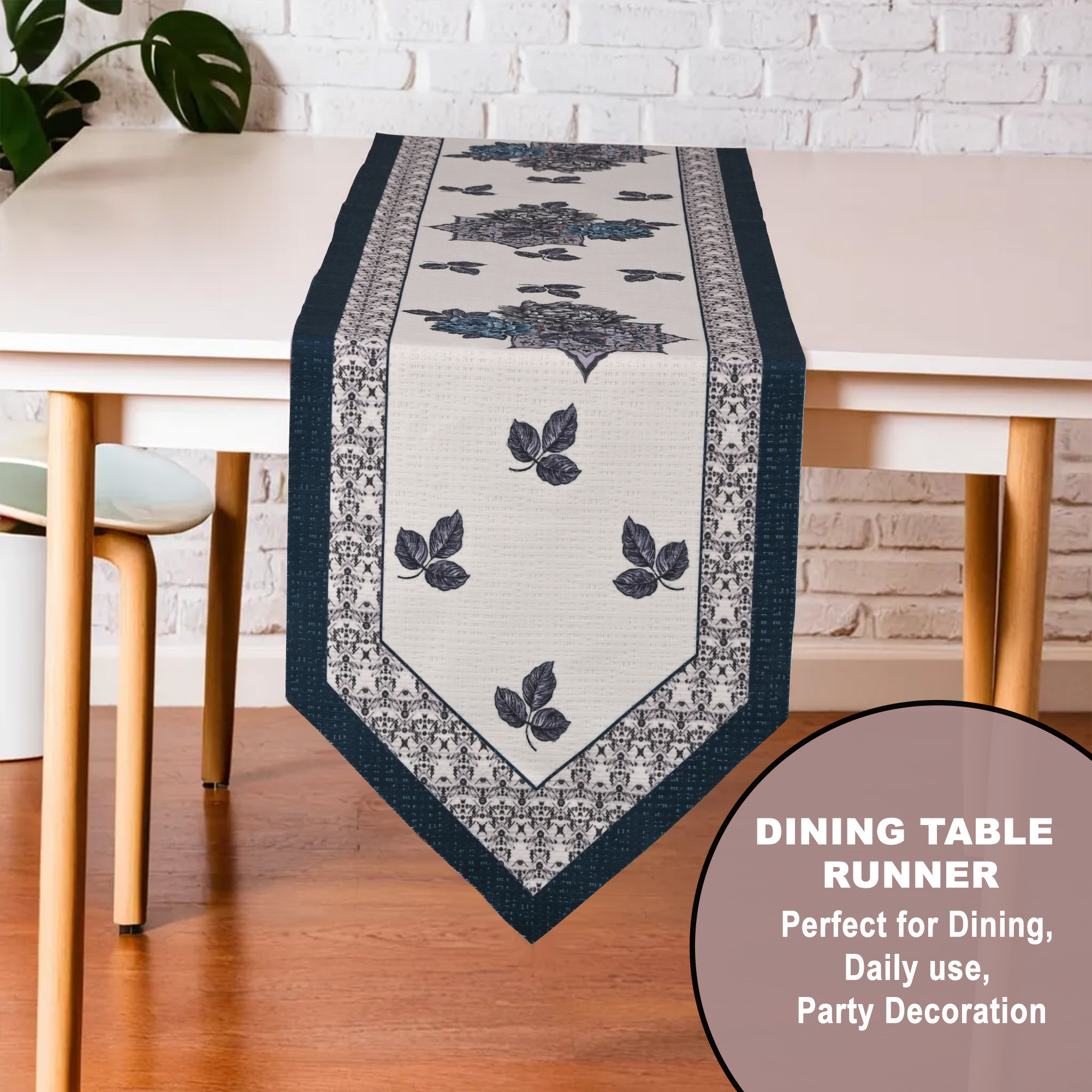 Kuber Industries 13x72 Anti Slip Cotton Table Runner For Centre Table  Stylish Dining Table Runner for Living Room - Dining Table Accessories for Home  Hotel  1033 Pyramid- Cream  Blue