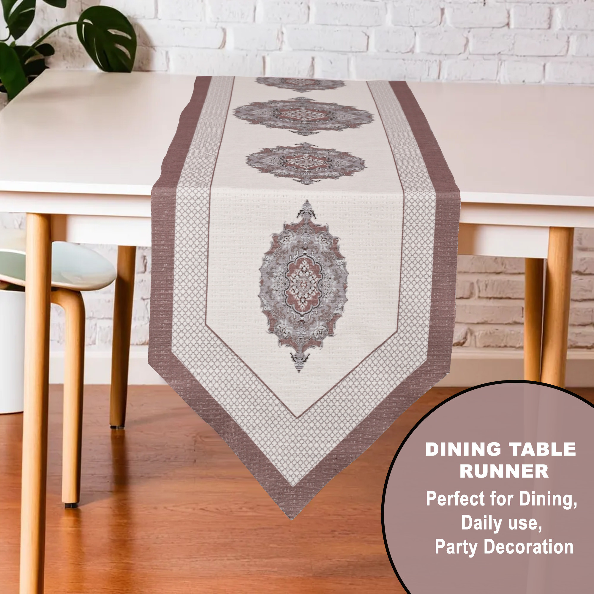 Kuber Industries 13x72 Anti Slip Cotton Table Runner For Centre Table  Stylish Dining Table Runner for Living Room - Dining Table Accessories for Home  Hotel  1032 Pyramid- Cream  Brown